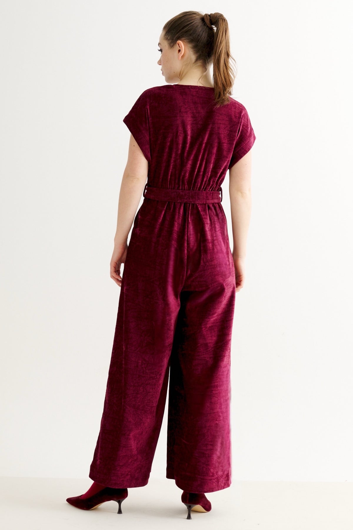 Phoenix Matte Velvet Jumpsuit - Wine