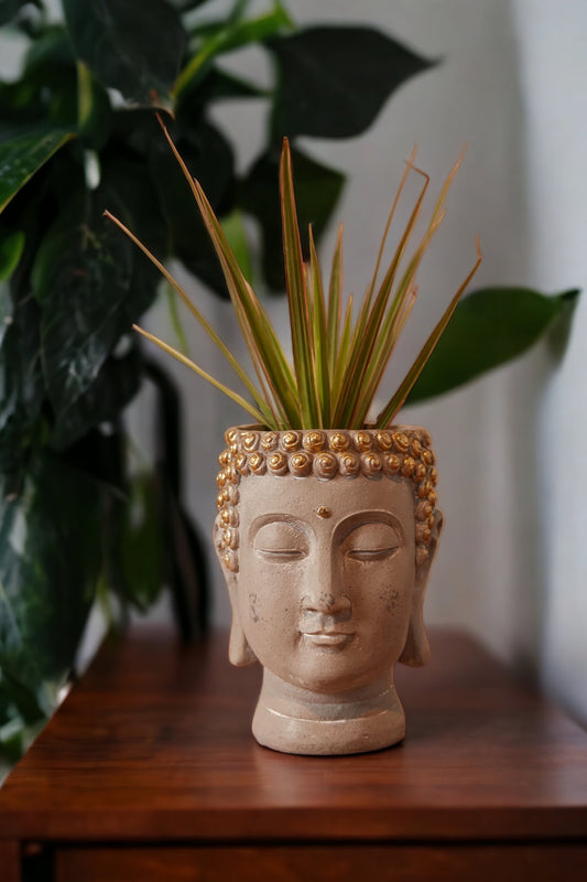 Gold Decorated Buddha Head Planter