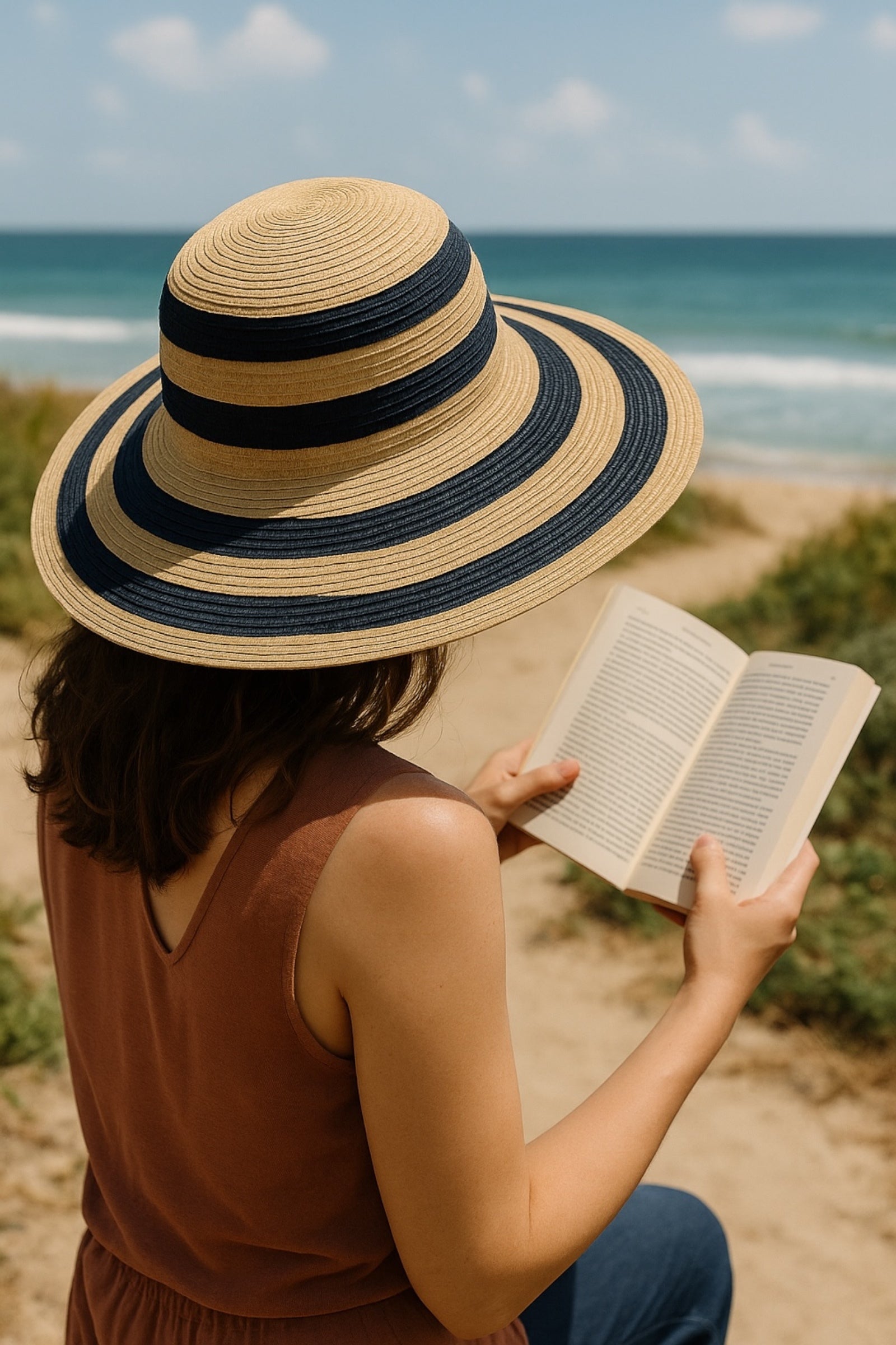 Cailin Natural and Navy Striped Straw Hat