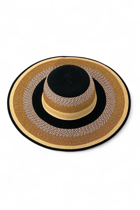 Delinda Black,Gold,And,Natural Striped Straw Hat