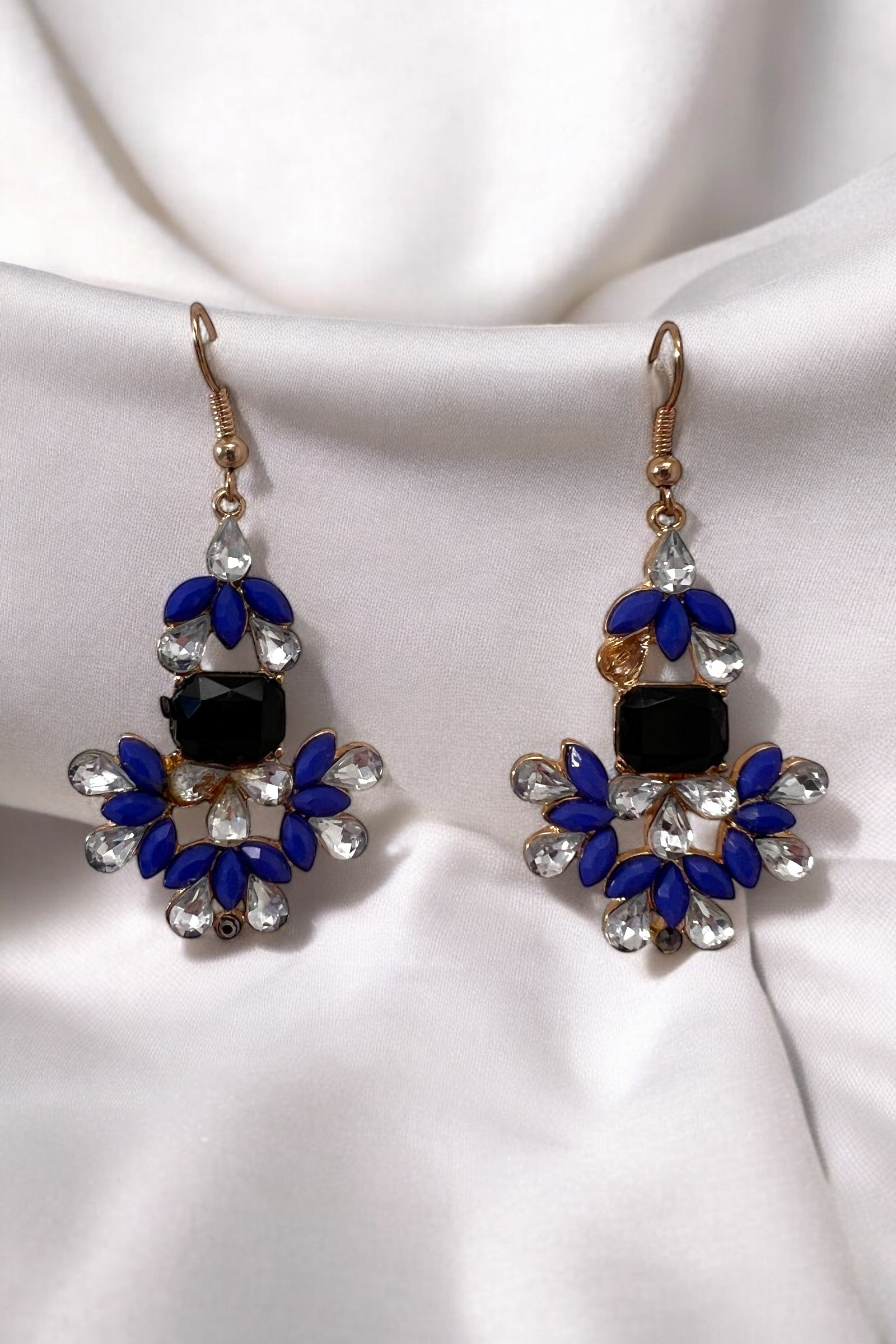 Blue, Black and Diamanté Stone Pendant Earrings