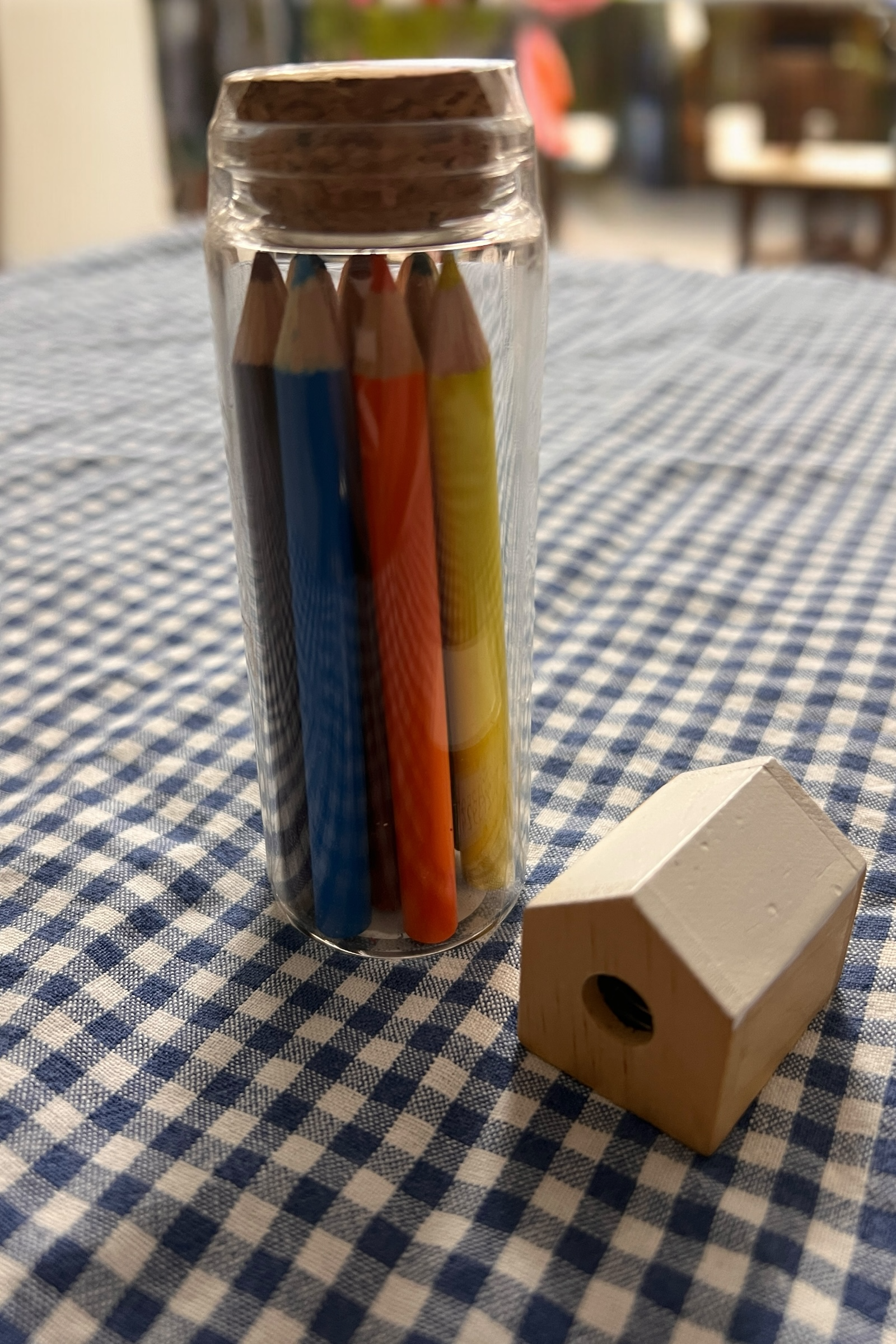 Set of 12 Coloured Pencils And Little House Sharpener