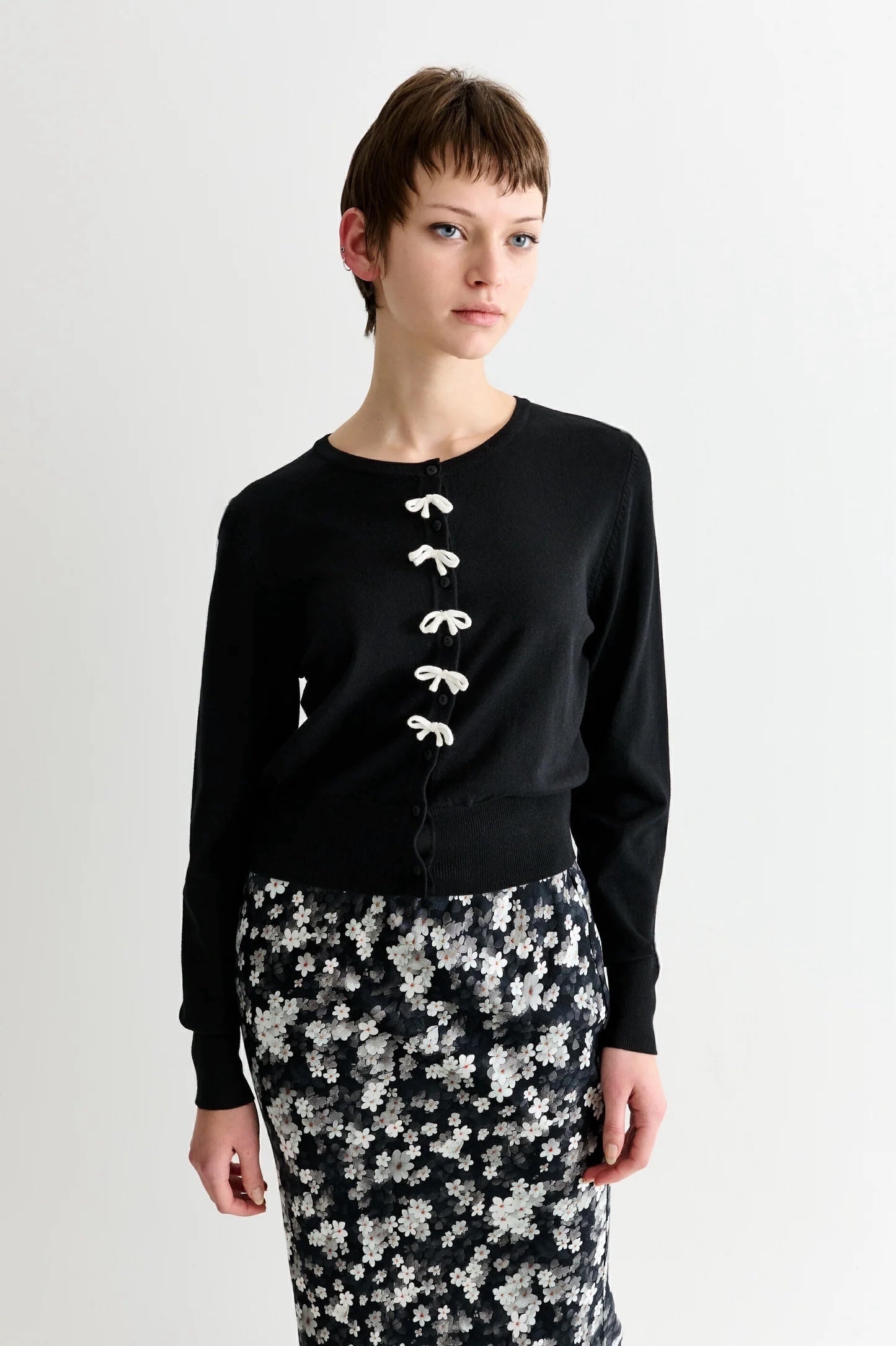 Ives Bow Trimmed Cardigan - Black