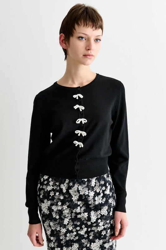 Ives Bow Trimmed Cardigan - Black