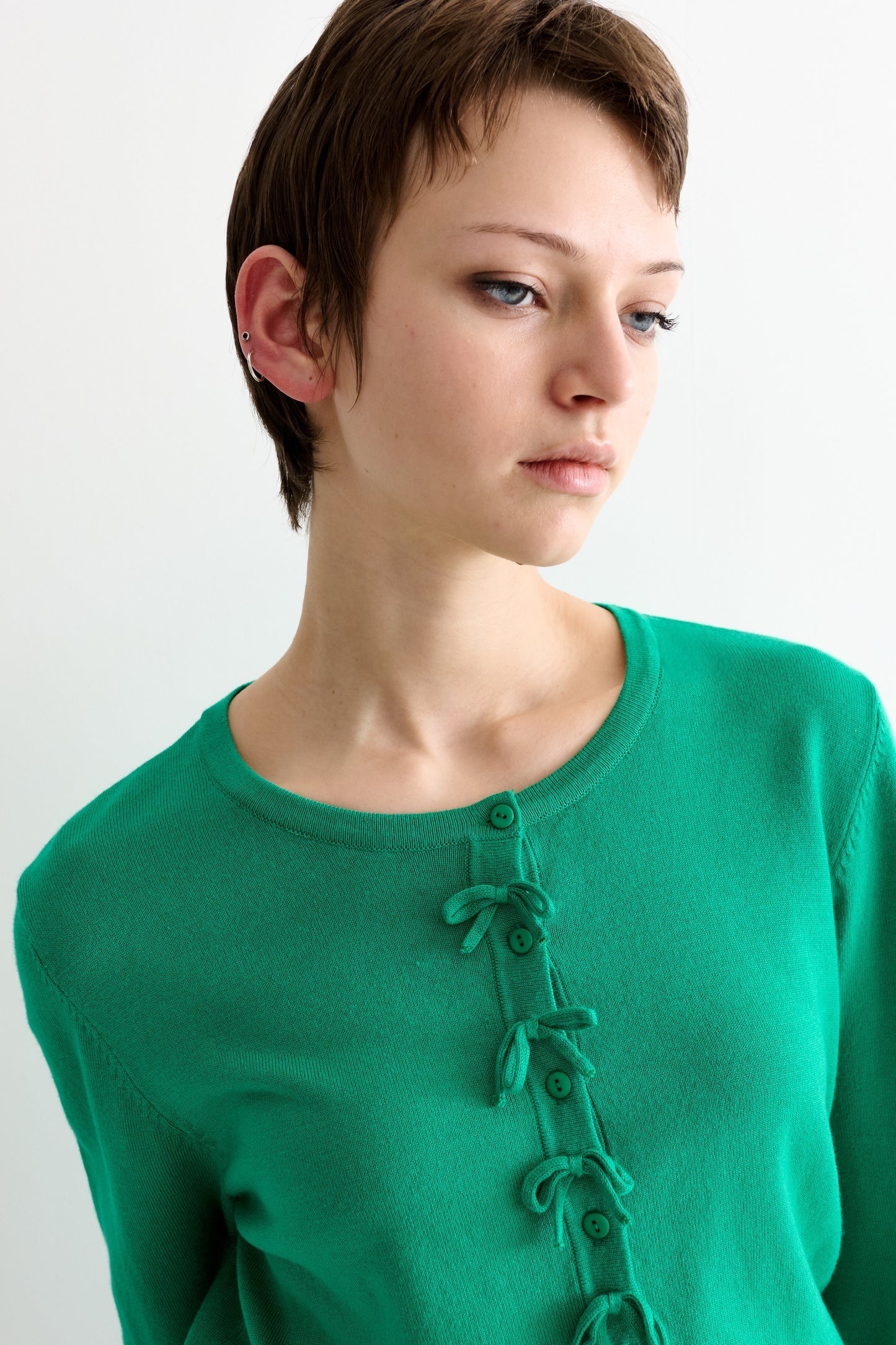 Ives Bow Trimmed Cardigan - Green