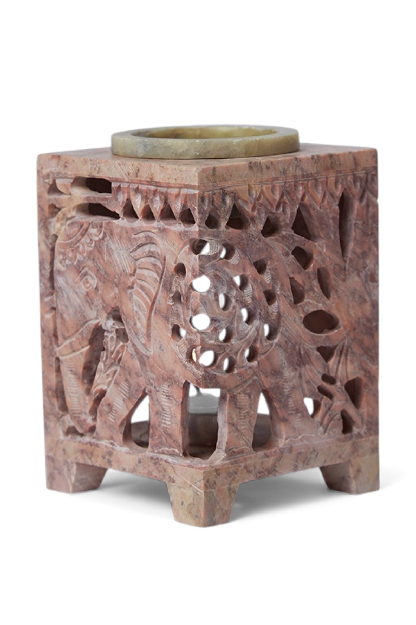 Soapstone Hand Carved Elephant Oil Burner - Pink - Detail 1
