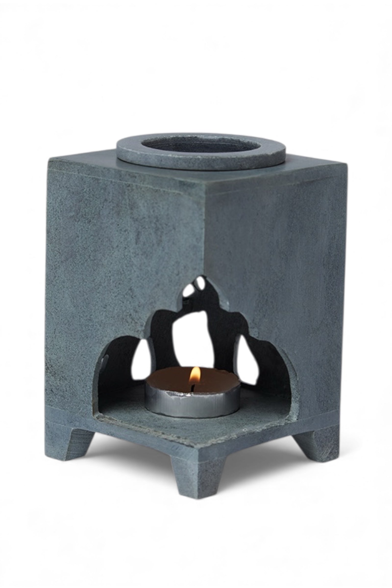 Soapstone Hand Carved Elephant Oil Burner - Grey