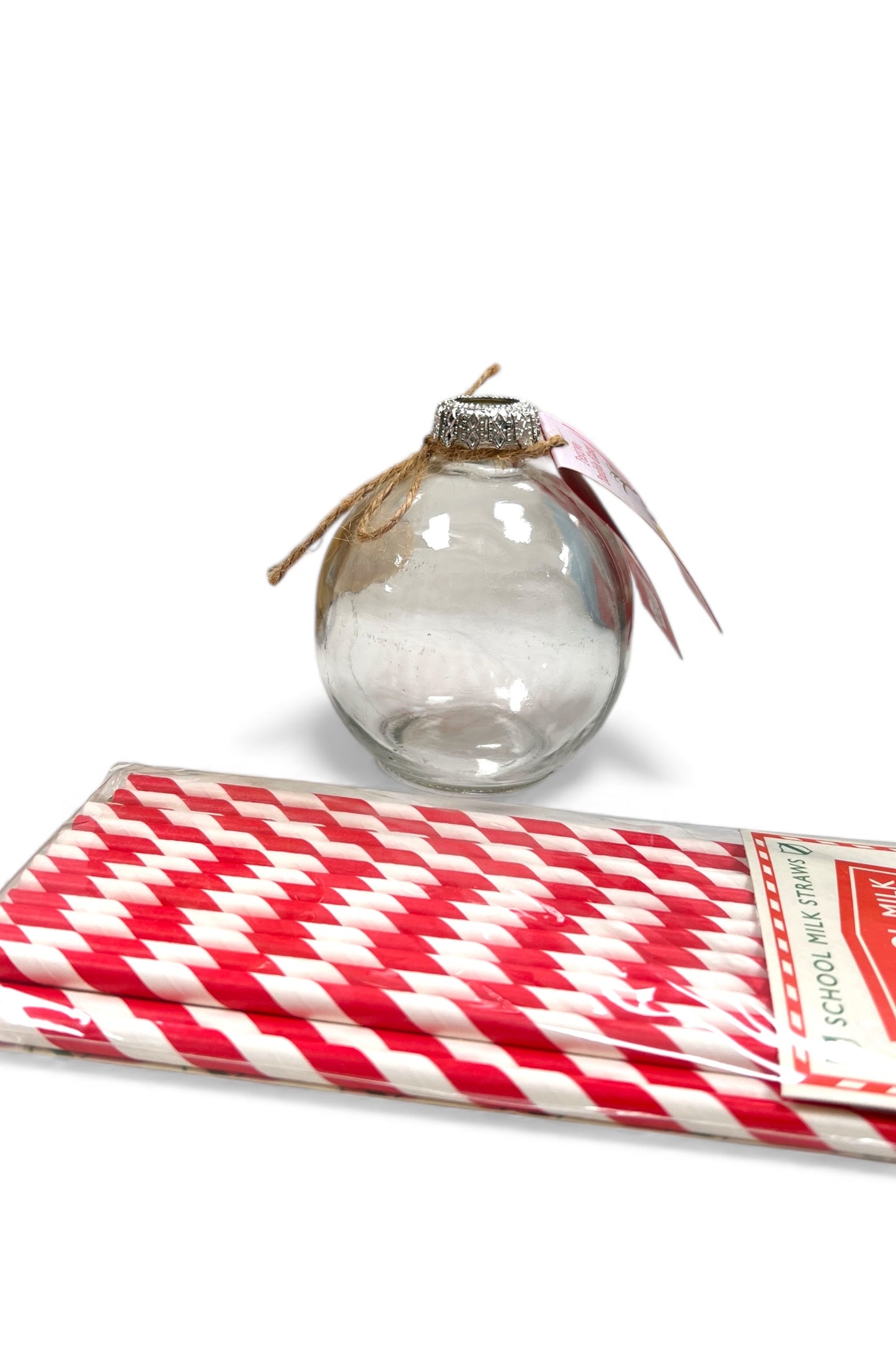 Christmas Bauble Drinking Glass With Straws