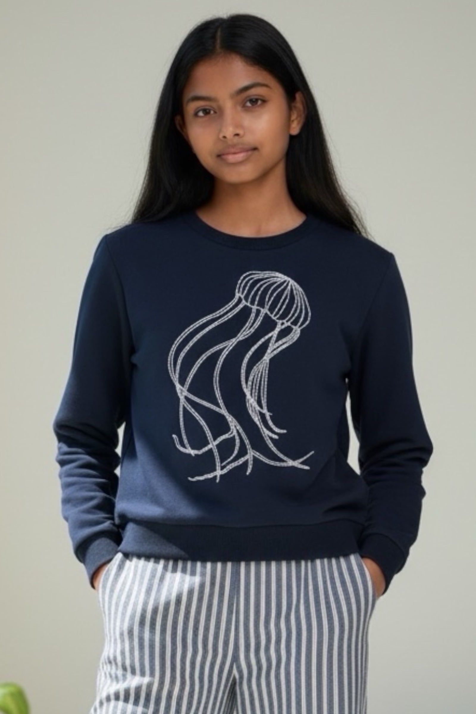 Jan Jellyfish Embroidered Navy Sweatshirt