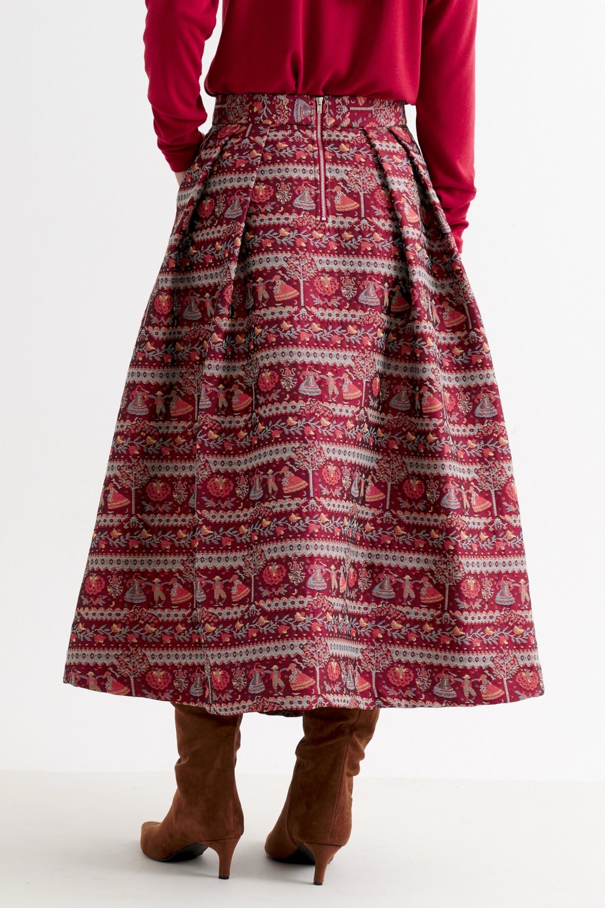Pasadena Heirloom Jacquard Midaxi Skirt - Wine