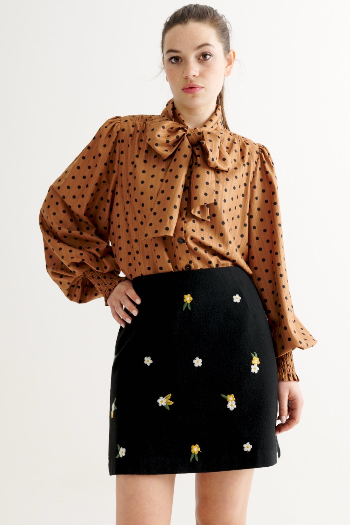 Aubin Daisy Tweed A-Line Skirt - Black