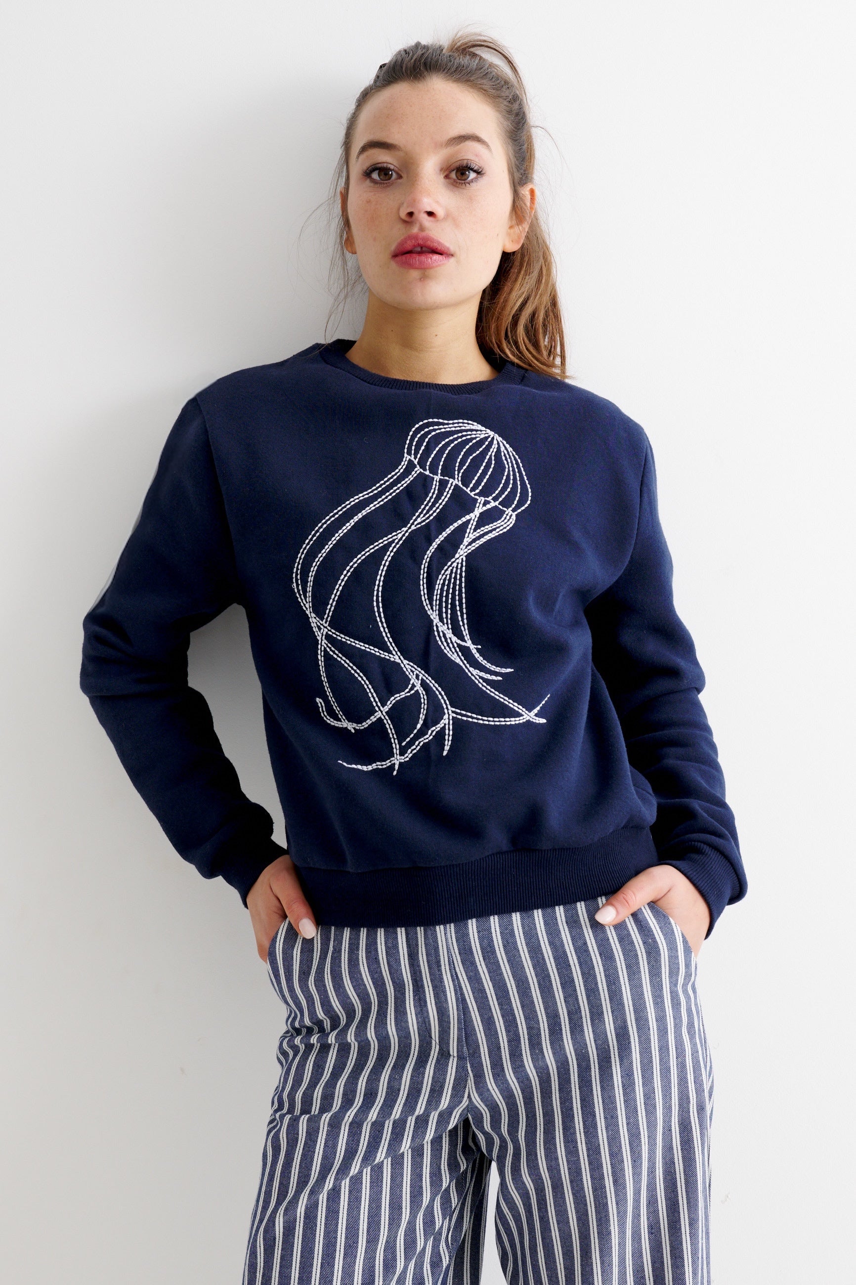 Jan Jellyfish Embroidered Navy Sweatshirt