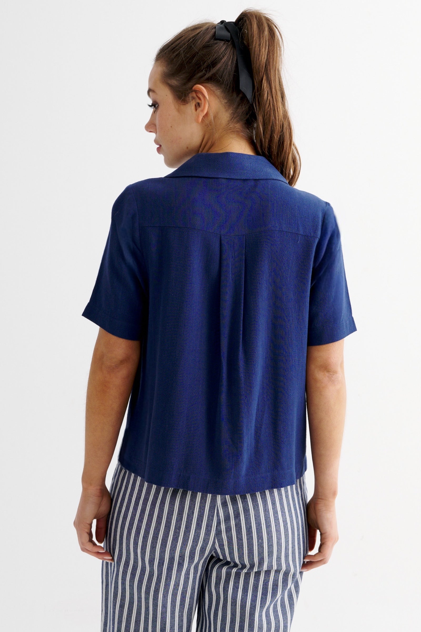 Kit Linen Mix 2 Pocket Short Sleeve Shirt- Navy - Detail 1