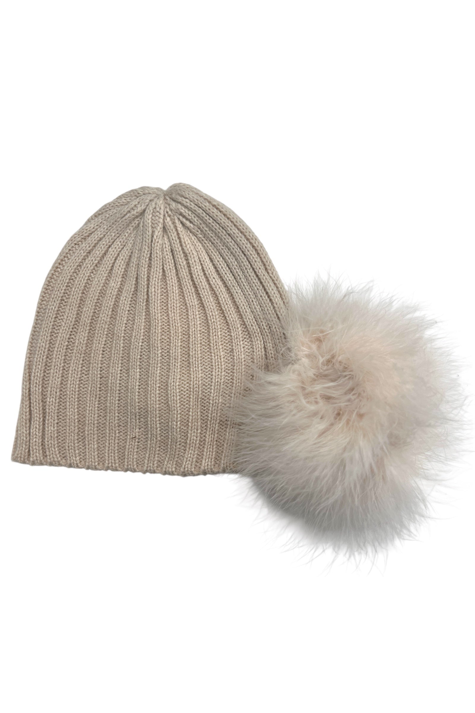Betty Cream Feather Pom Pom Beanie