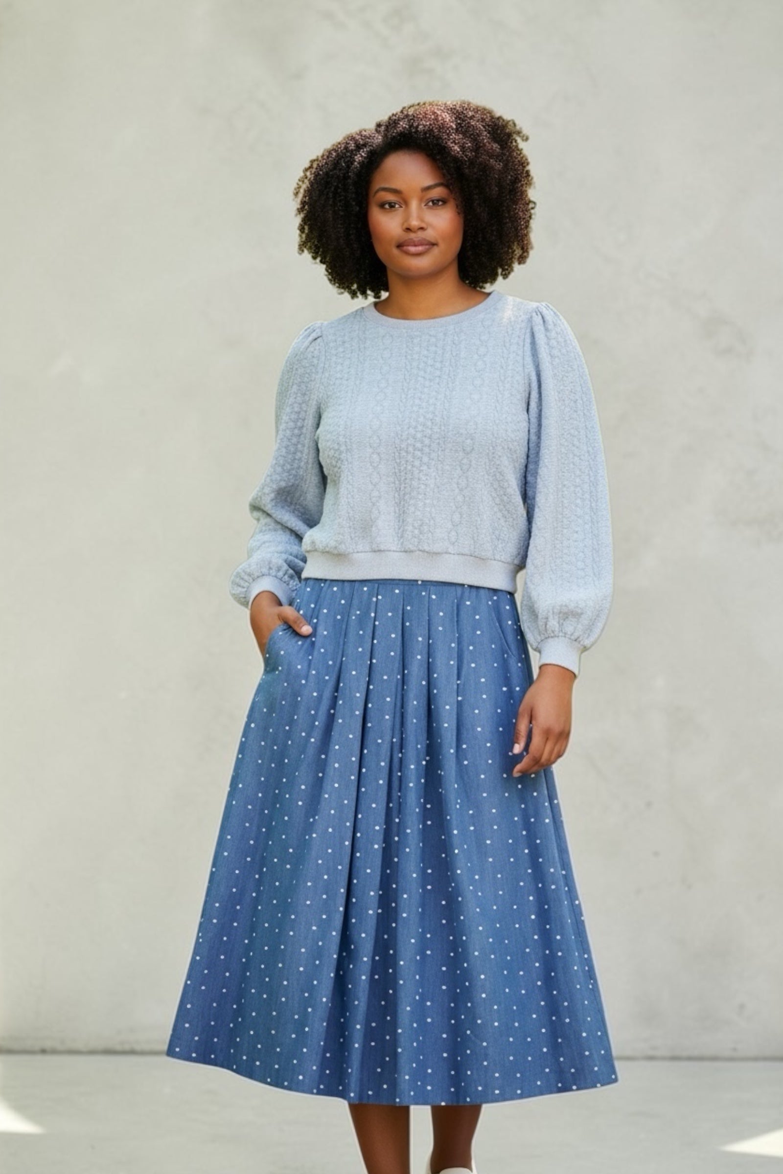 Pasadena Flower Dot Blue Midaxi Skirt