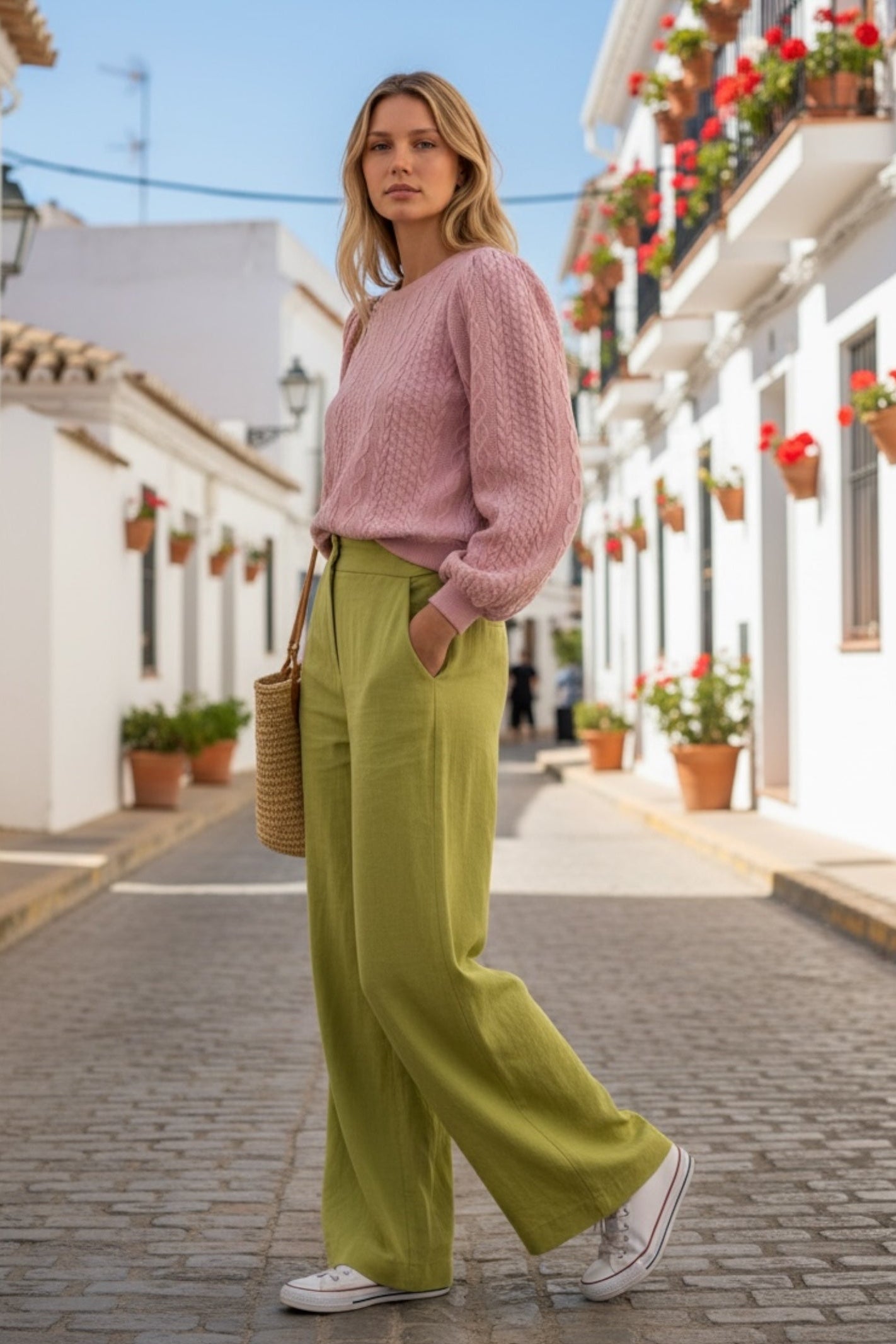 Tilde Linen Mix Straight Leg Trouser- Avocado