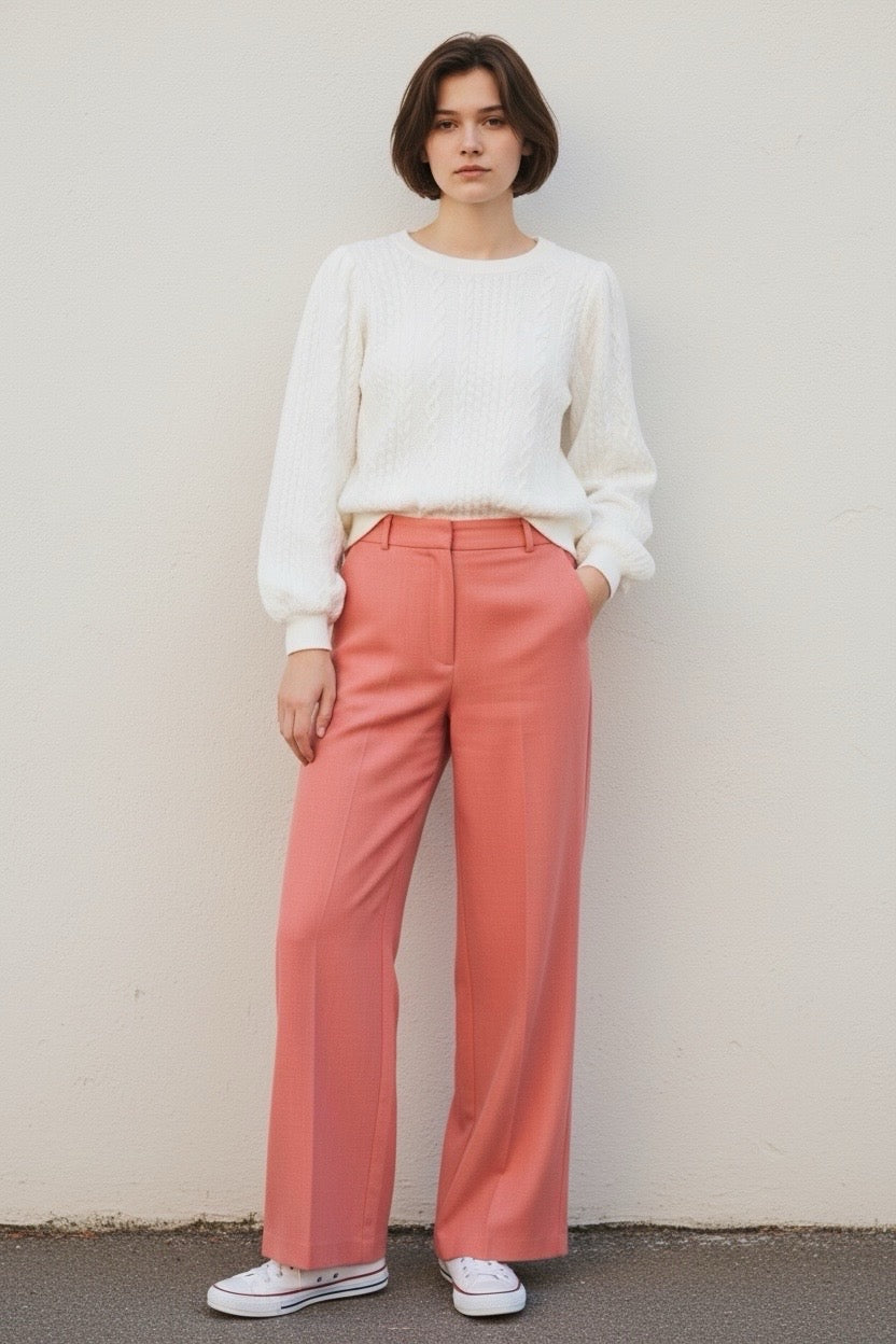 Tilde Linen Mix Straight Leg Trouser- Coral