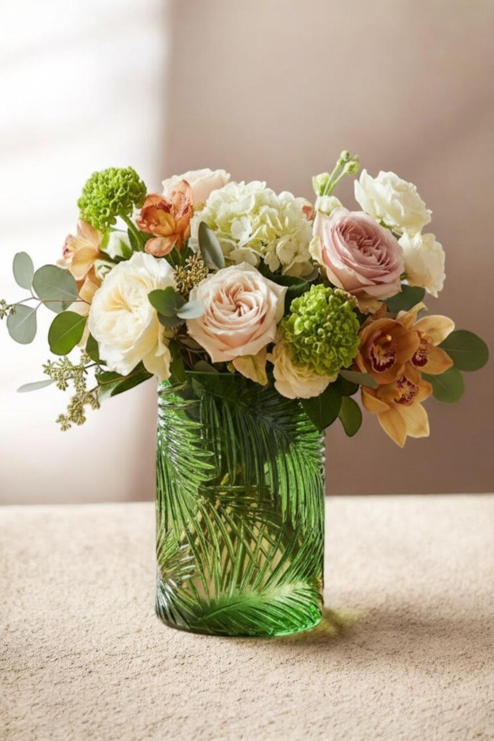 Large Fern Pressed Glass Vase