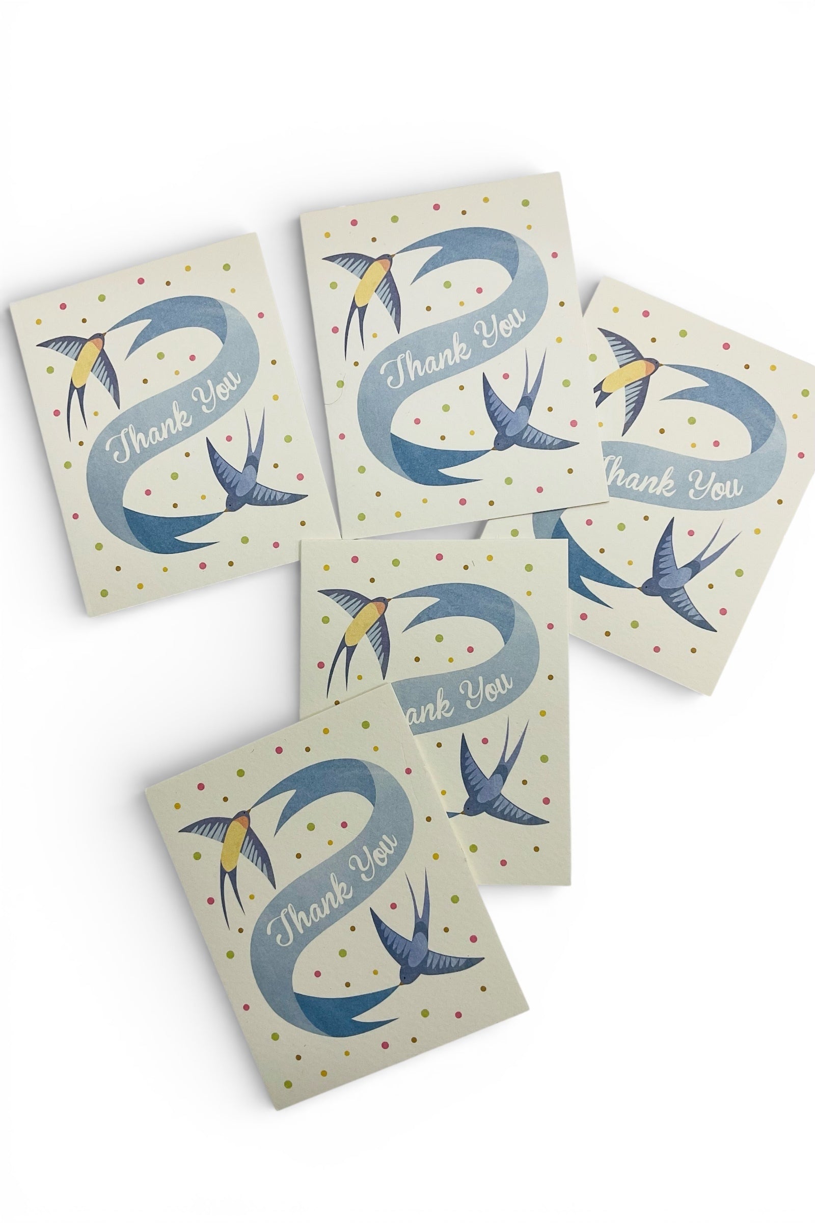 Set Of 5 Swallow Mini Thank You Cards - Front