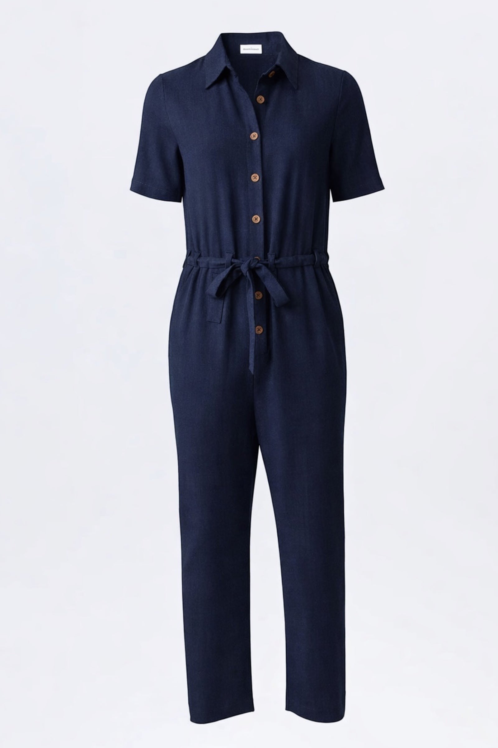 Justin Linen Mix Short Sleeve Jumpsuit - Navy - Styled