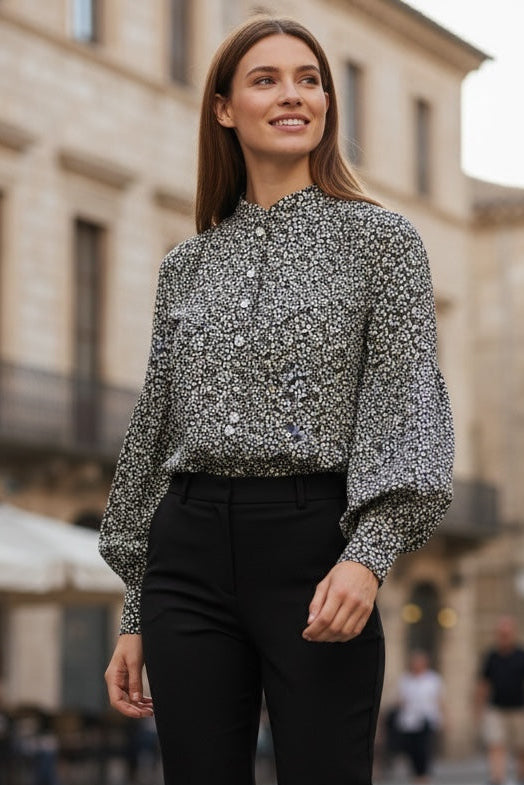 Clancy Candy Bud Black & White Long Sleeve Blouse