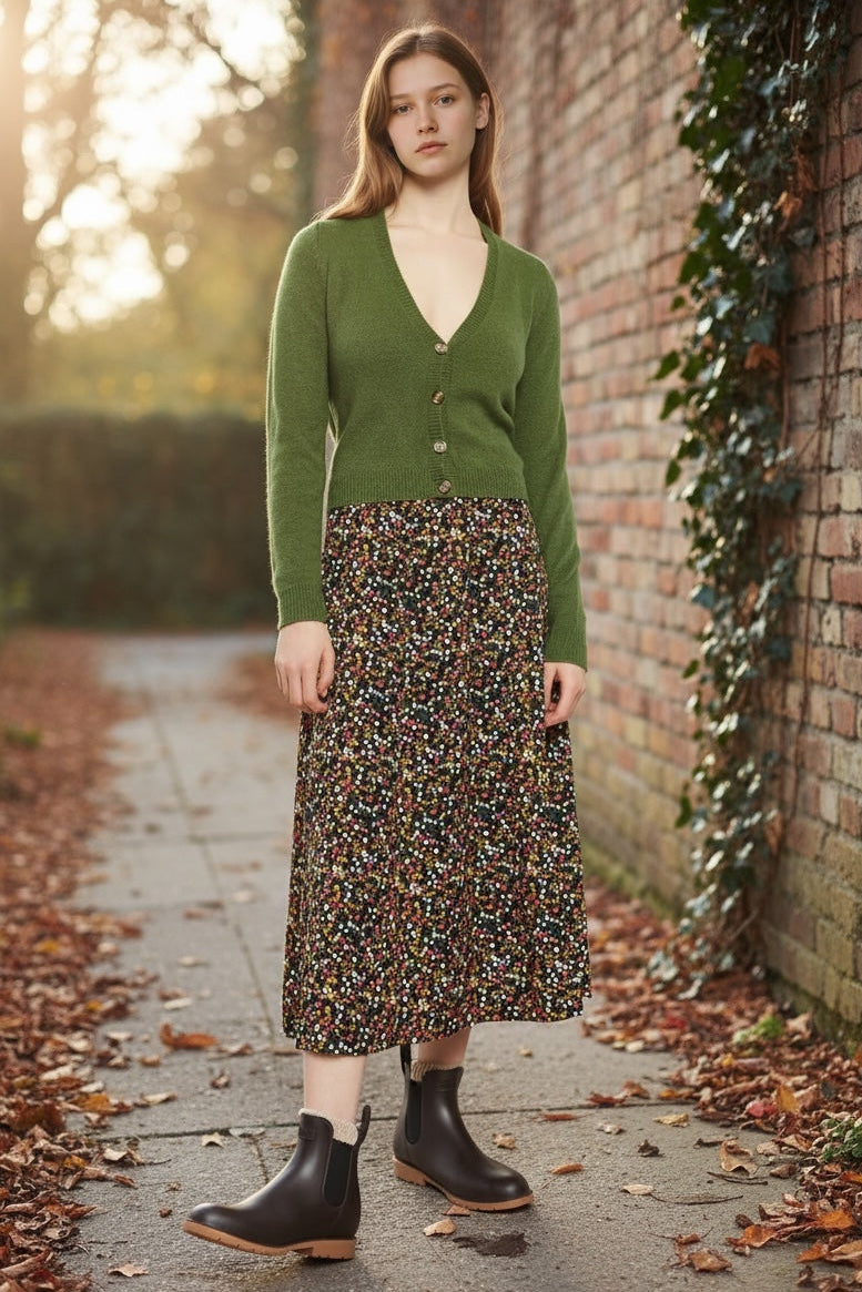 Louche Kiyo Dippy Ditsy Print Midi Skirt - Front