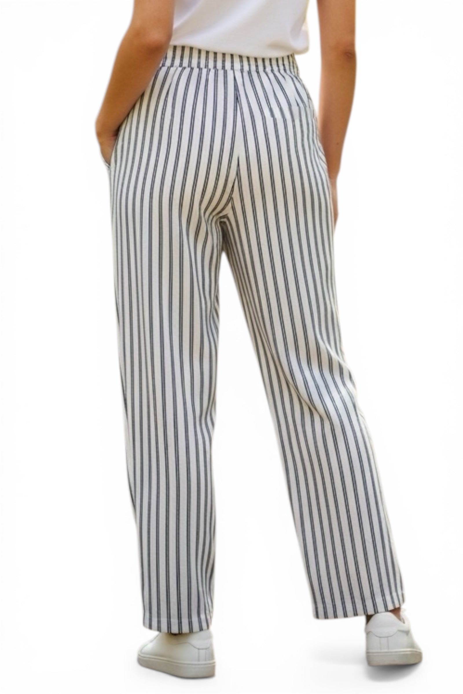 Tilde Ticking Stripe Straight Cut Trouser - White & Navy