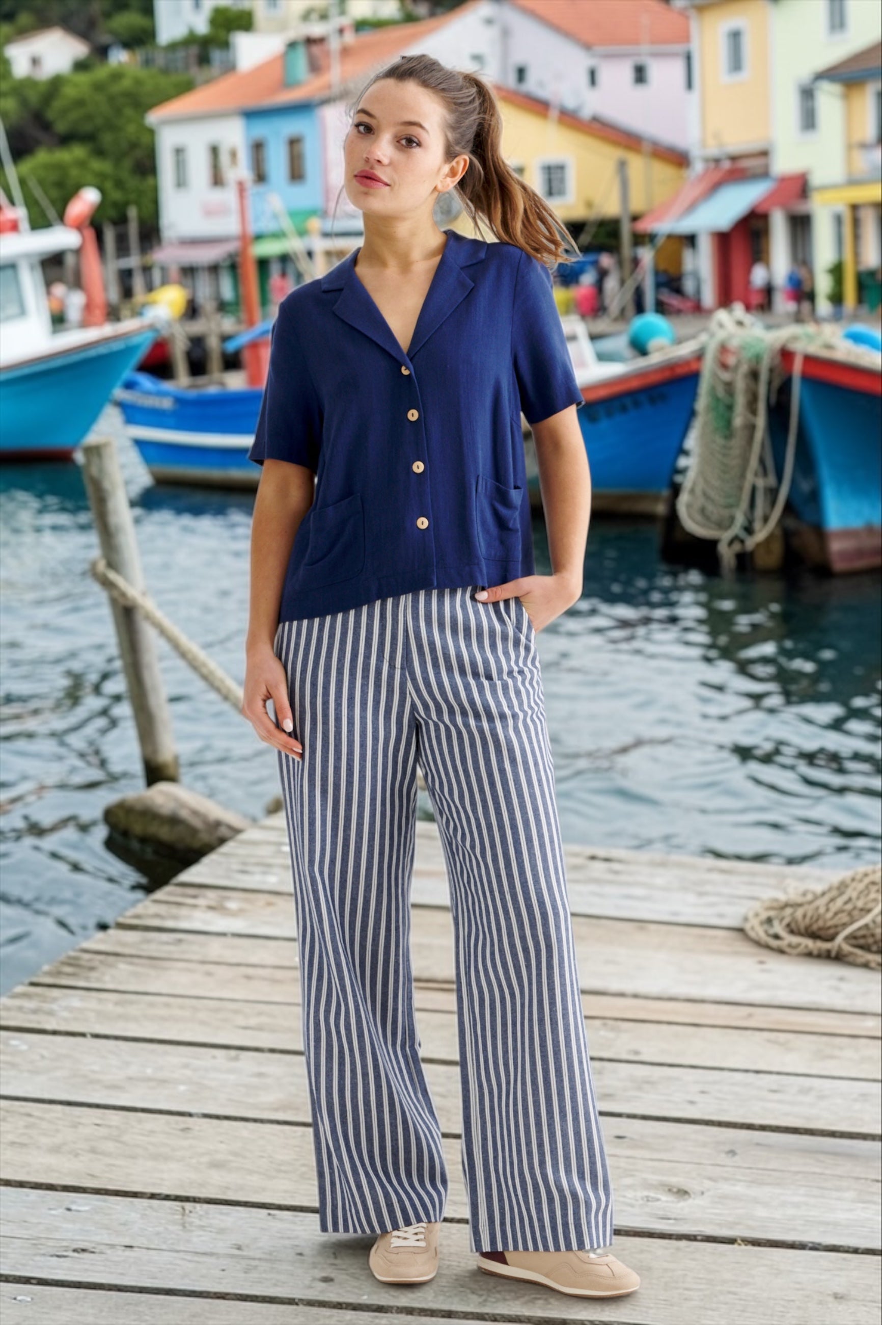 Kit Linen Mix 2 Pocket Short Sleeve Shirt- Navy