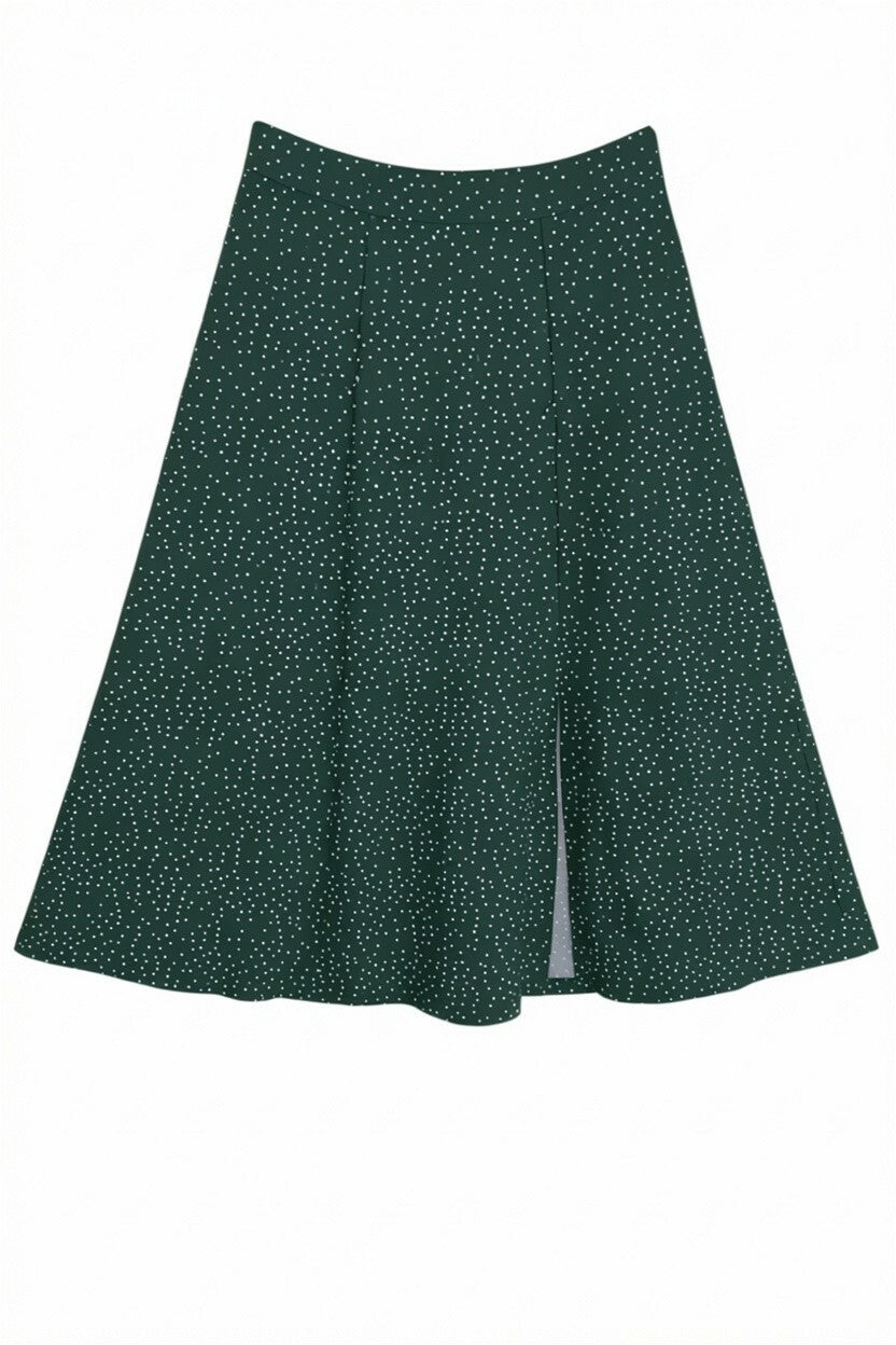 Kiyo Dark Green Dot Midi skirt - Detail 1