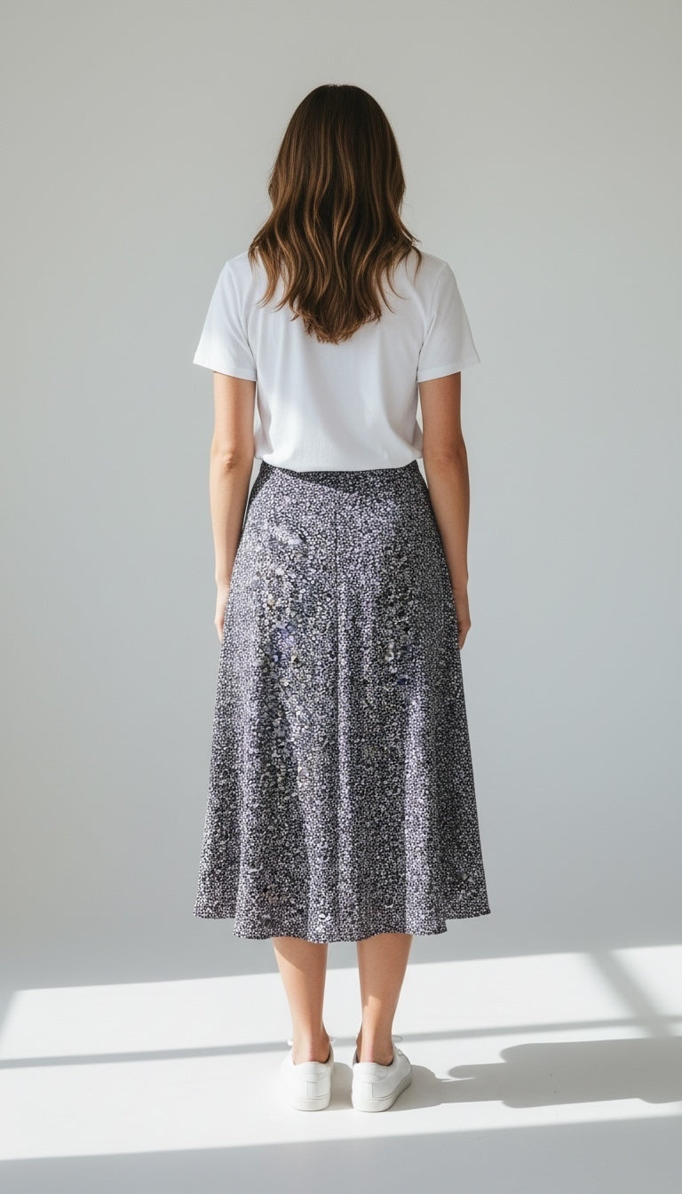 Kiyo Ditsy 10 Navy Printed Midi Skirt - Back