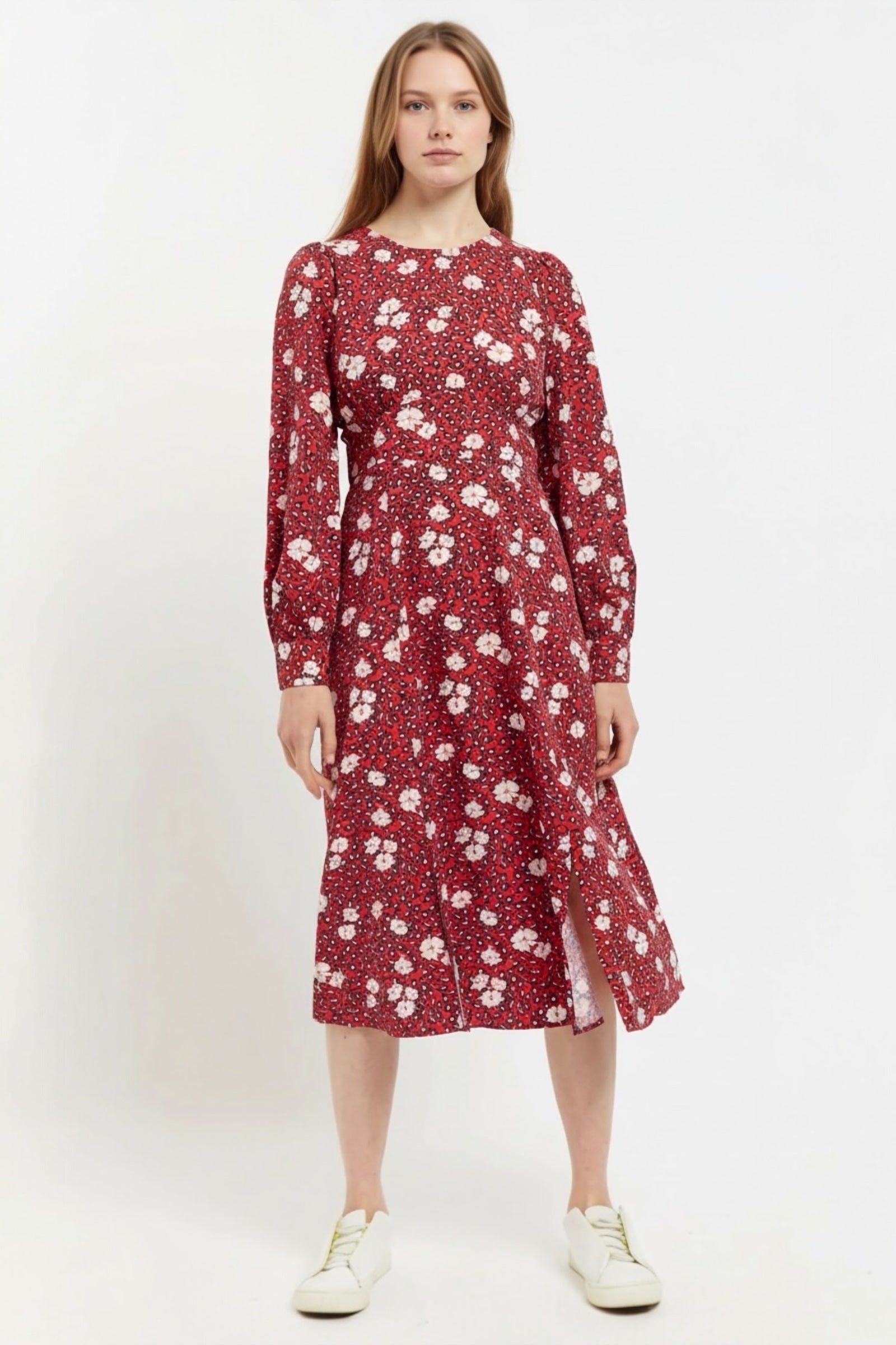 Louche Liv Roaring Daisy Print Long Sleeve Midi Dress - Red