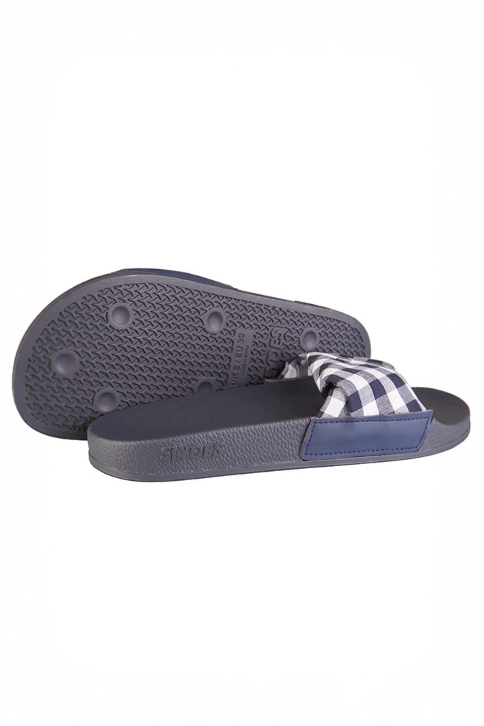 Dessa Navy And White Gingham Slide