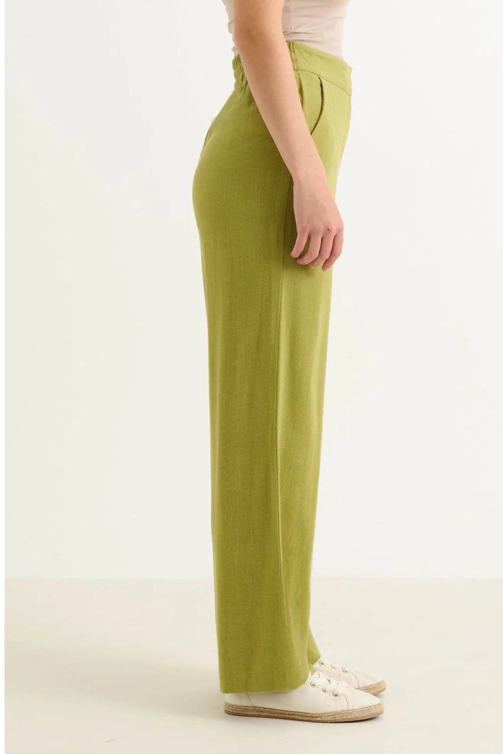 Tilde Linen Mix Straight Leg Trouser- Avocado - View 3