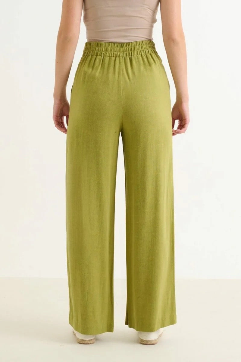 Tilde Linen Mix Straight Leg Trouser- Avocado - View 4