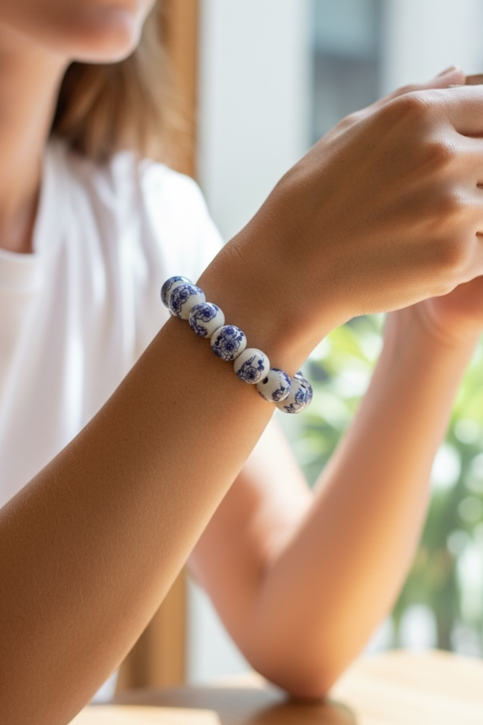 Delphia Porcelain Blue And White Bead Bracelet