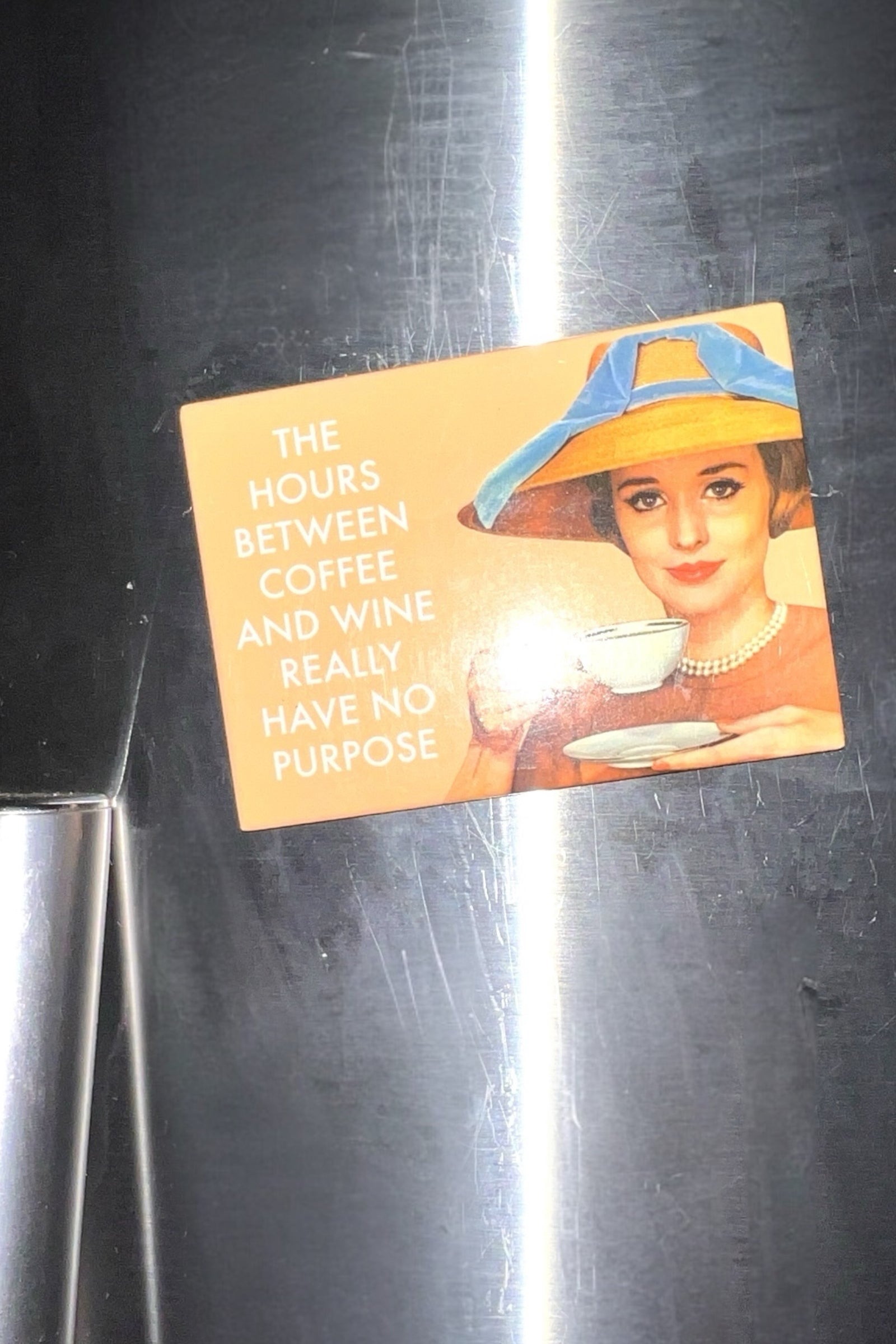 The Hours Between fridge magnet — vintage-style illustrated kitchen humour magnet, 9 x 6.5cm