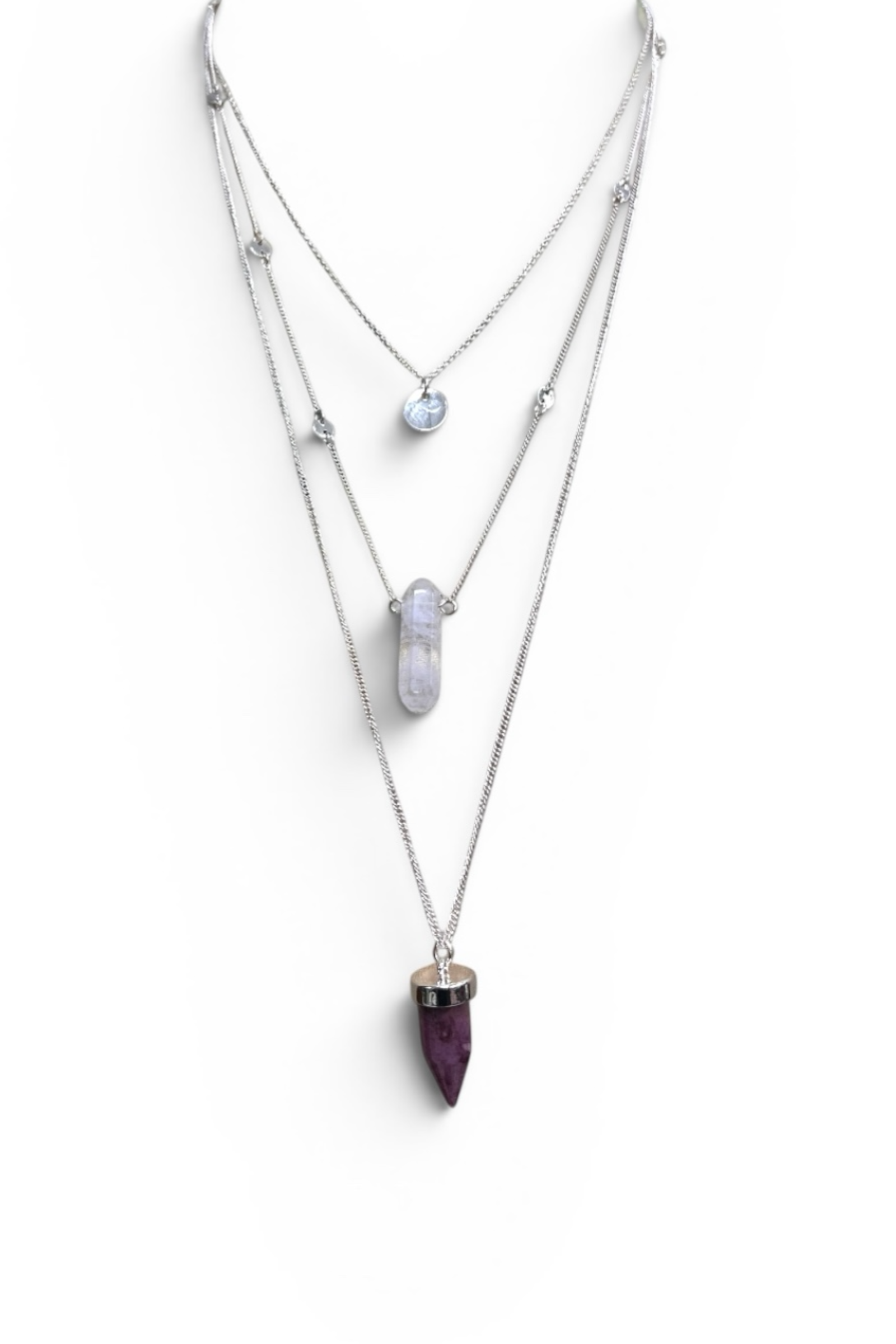 Indiana three-layer silver and quartz pendant necklace by Louche — alternative view