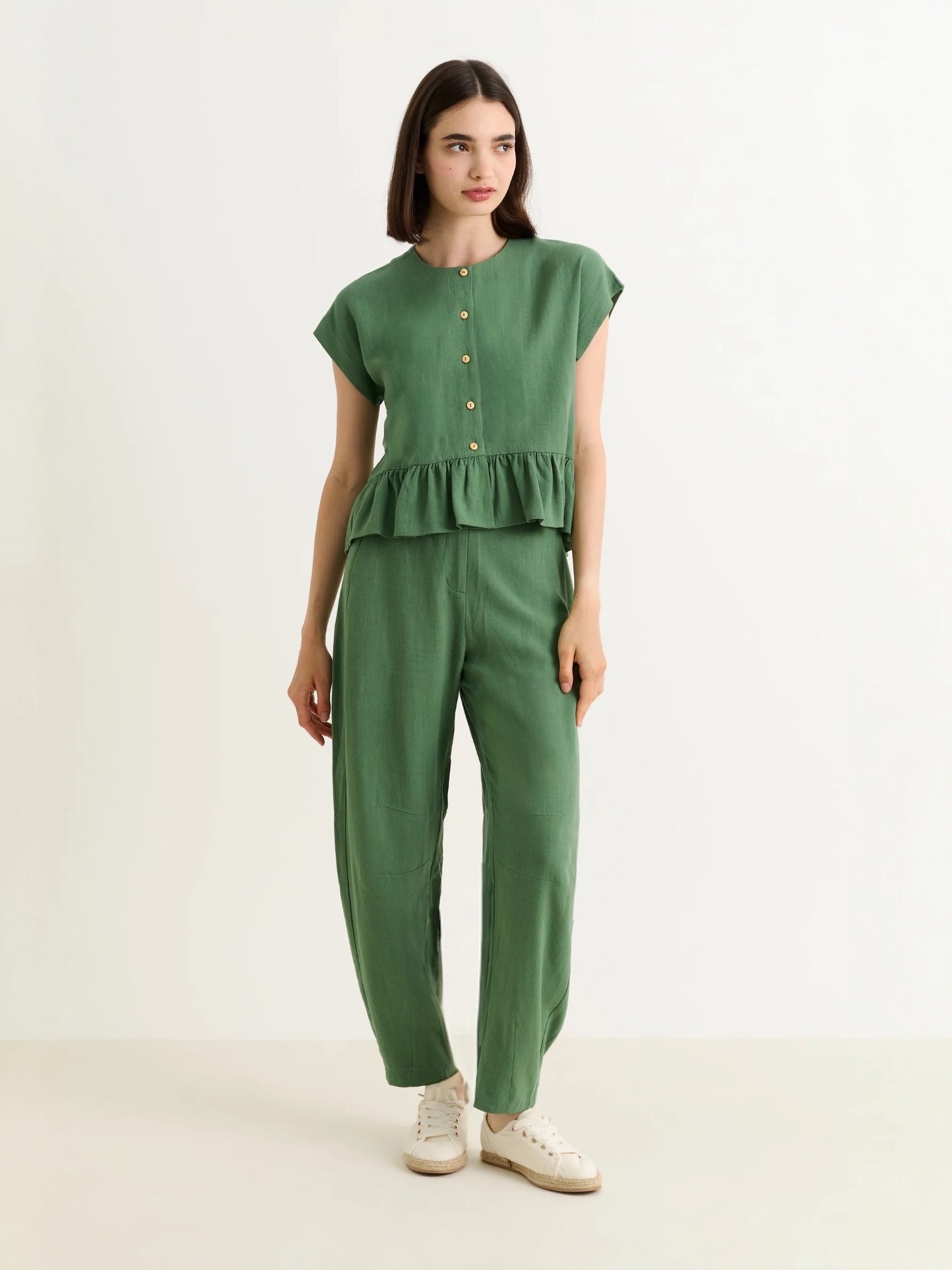 Sutton Linen Mix Barrel Trouser - Green