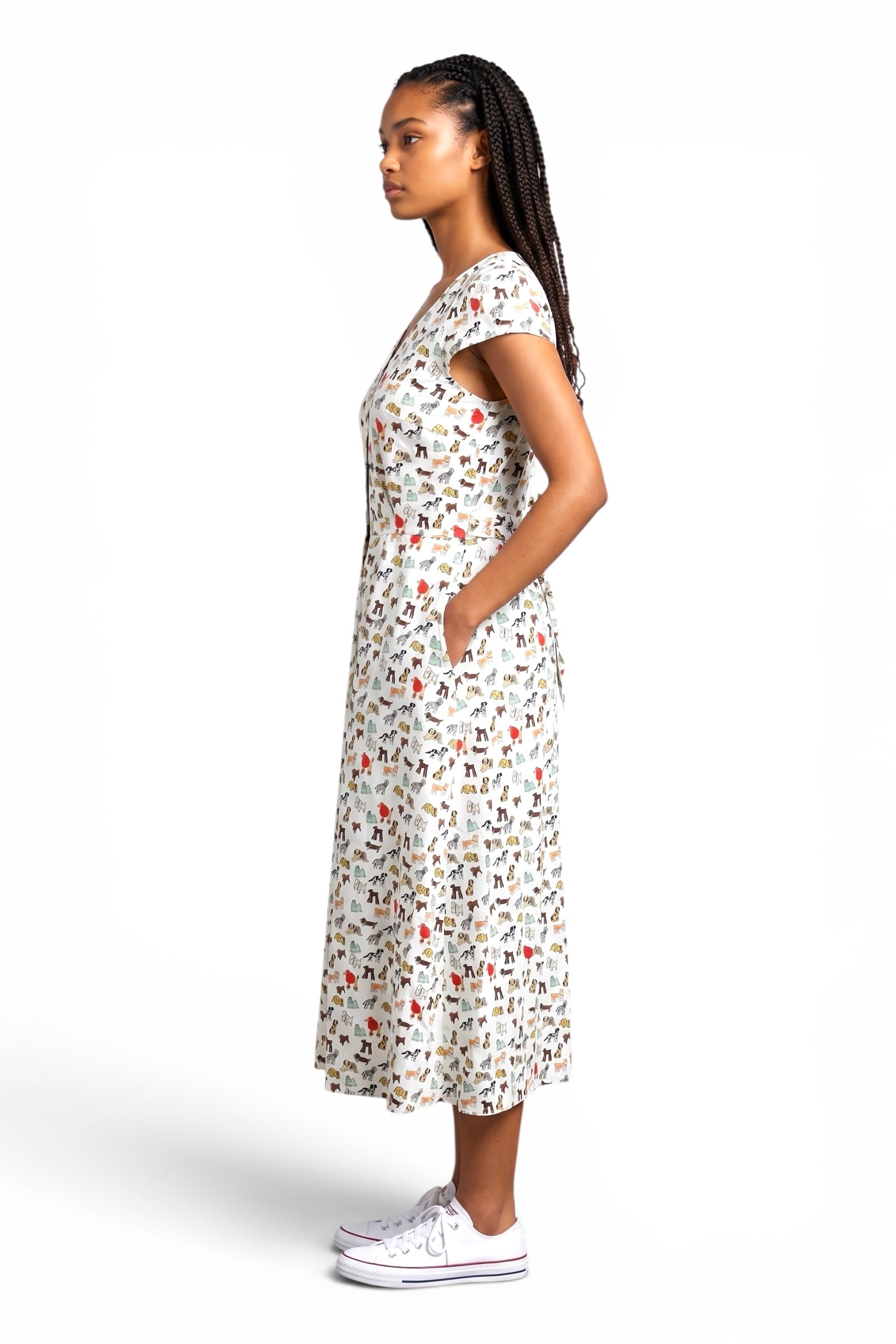 Cathy Dogs Day Print Midi Tea Dress - Multi