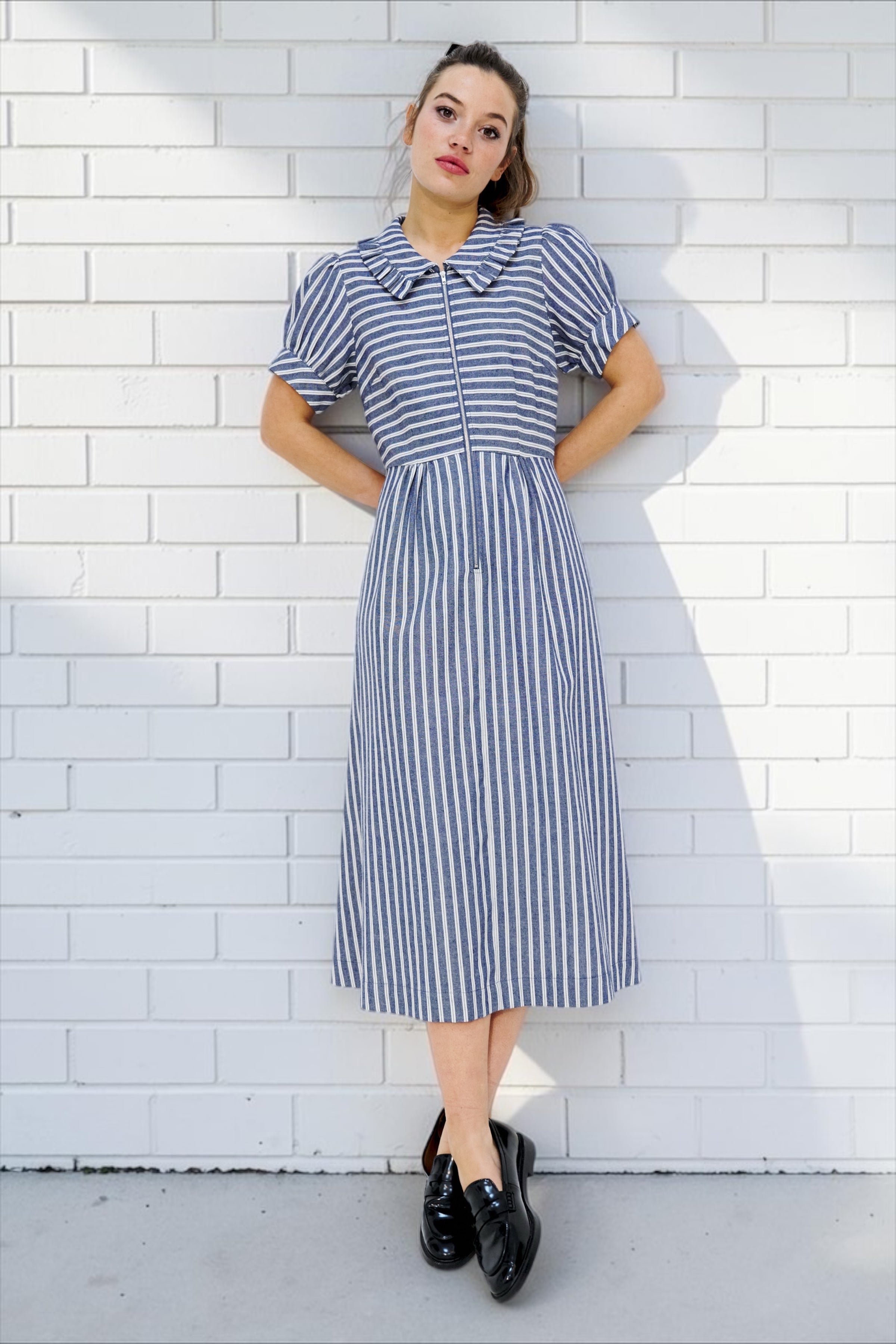 Yassine Ticking Stripe Midi Dress - Navy & White