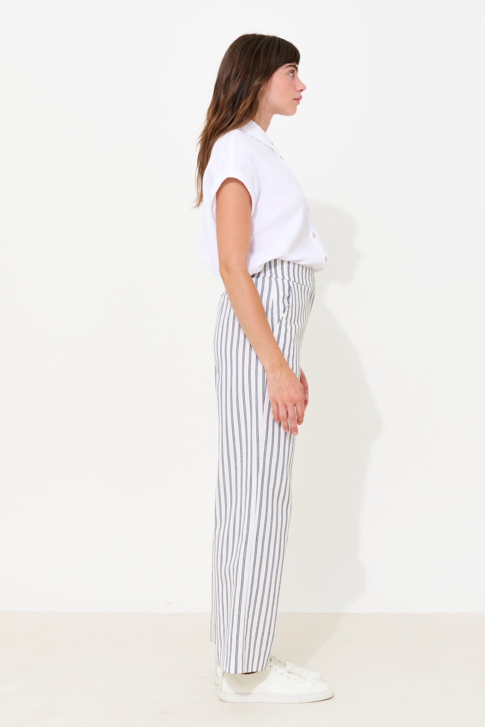 Tilde Ticking Stripe Straight Cut Trouser - White & Navy