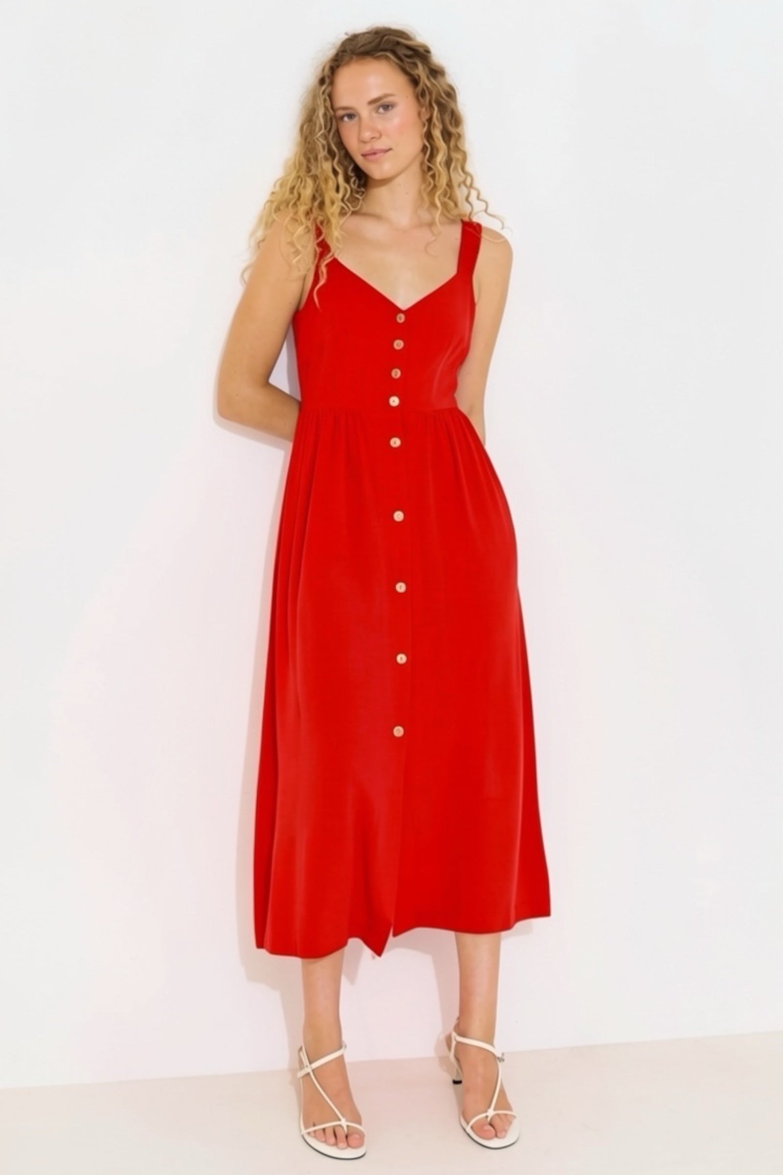 Clover Linen Mix Midi Sundress - Red