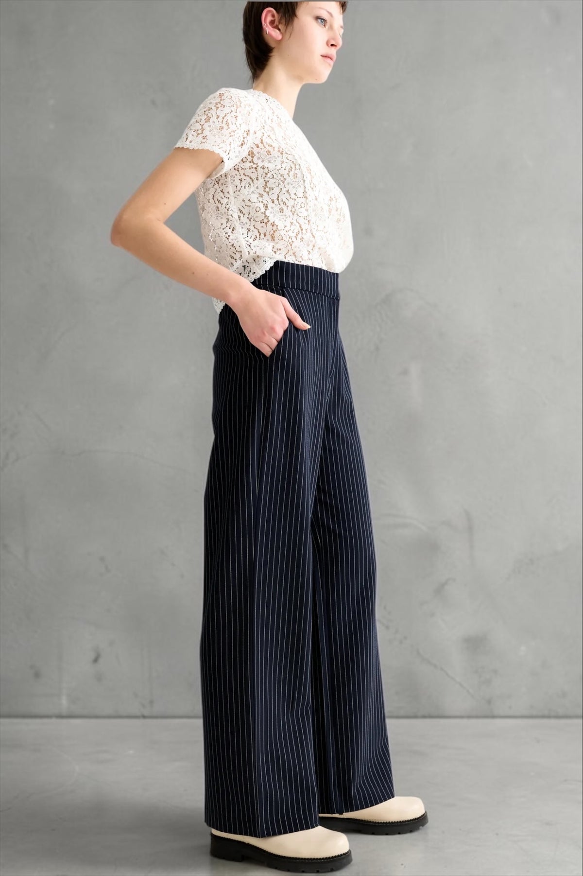 Tilde Navy Pinstripe Straight Leg Trouser