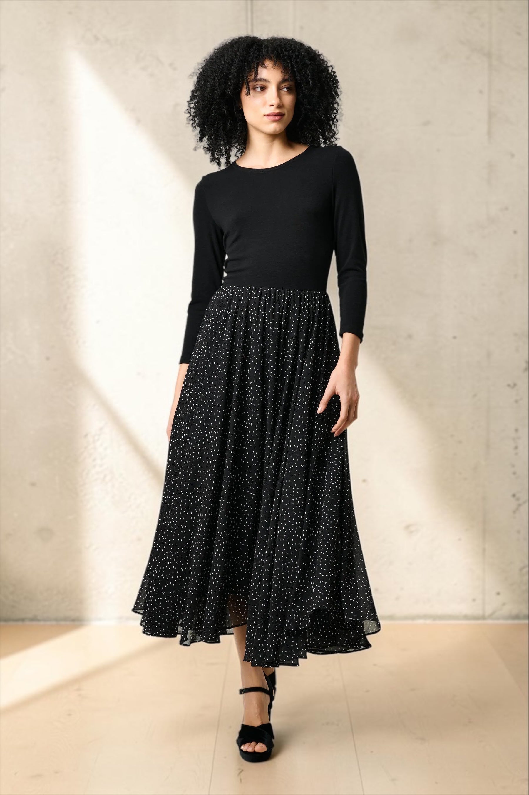 Huxley Raindrop Jersey Top Printed Circle Skirt Maxi Dress - Black