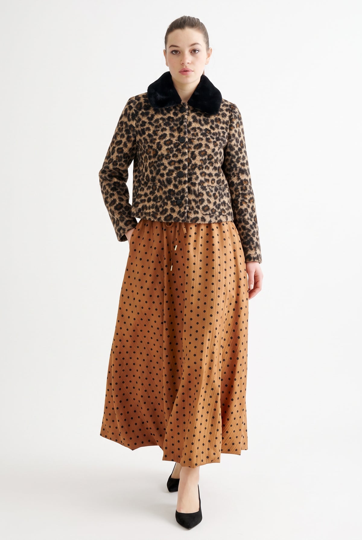 Dixie Spot Print Balloon Midaxi Skirt - Toffee