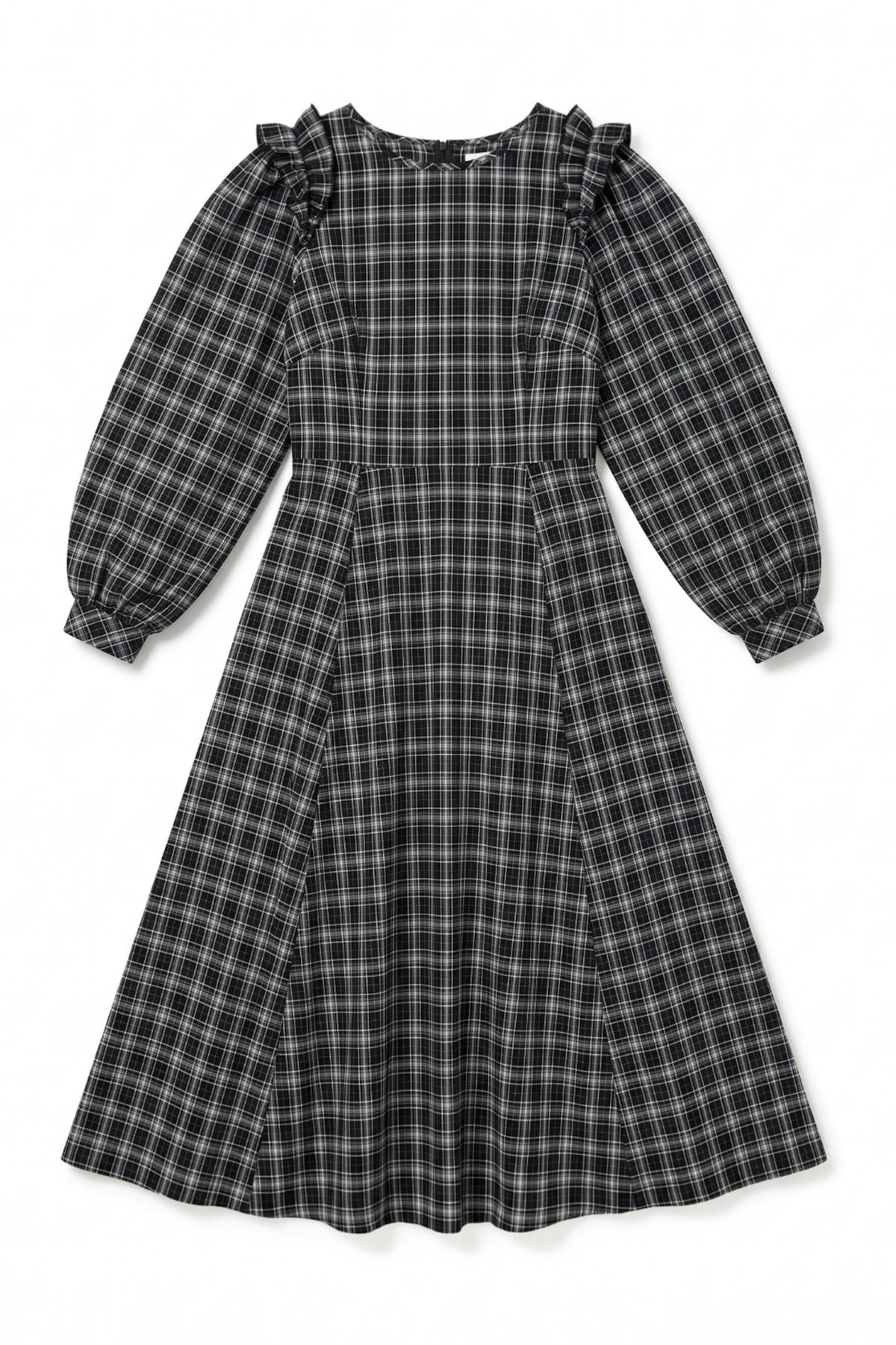 Maisie Shadow Check Long Sleeve Dress - Black & White