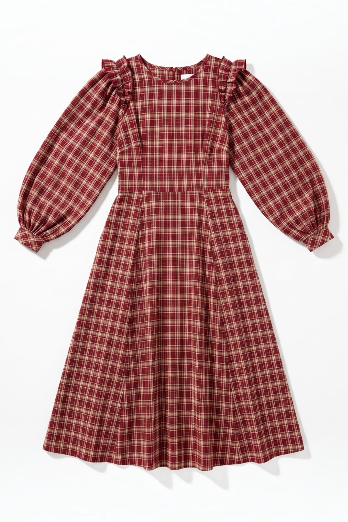 Maisie Shadow Check Long Sleeve Midi Dress - Russet