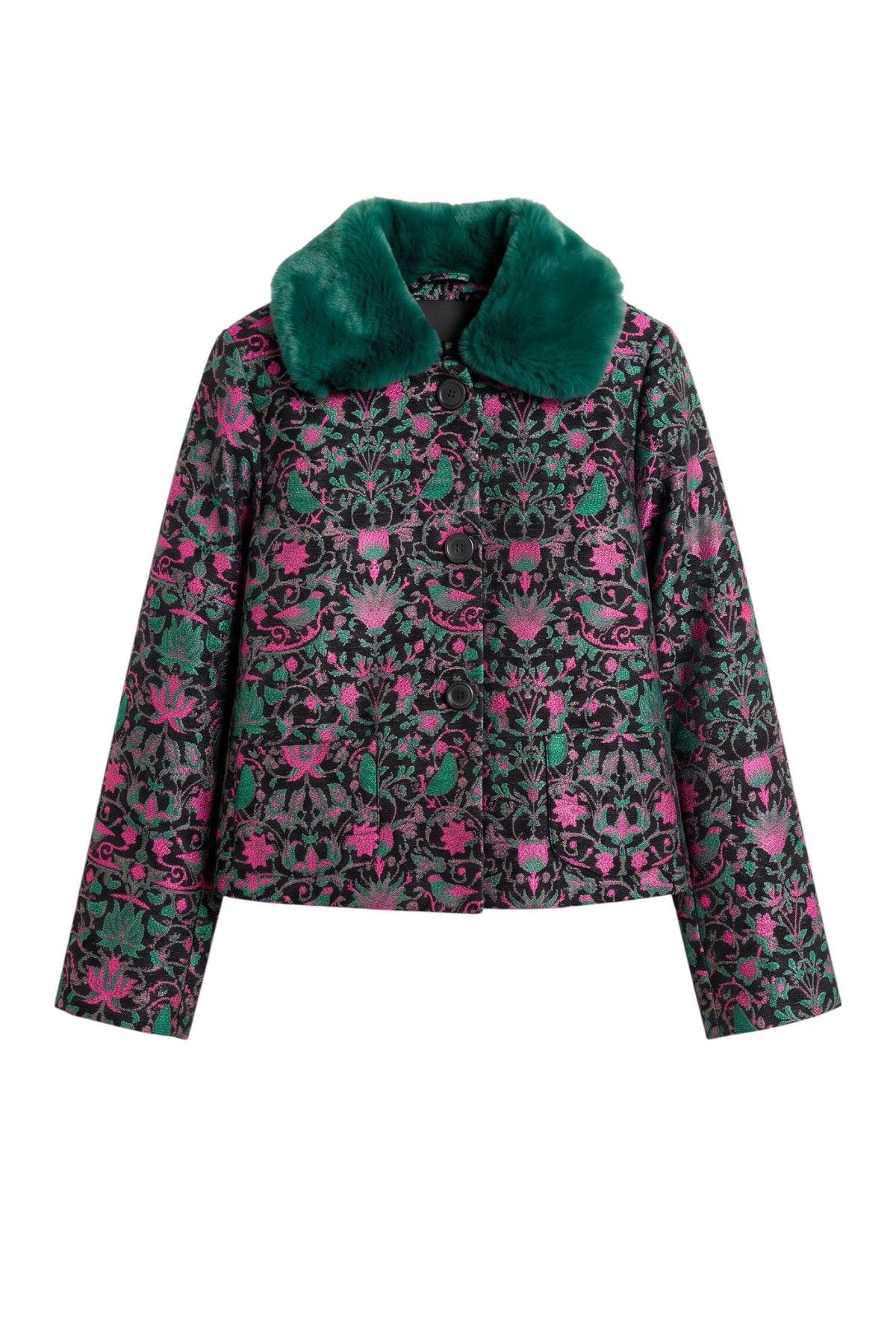 Apple Belle Plume Fur Trim Cropped Jacket