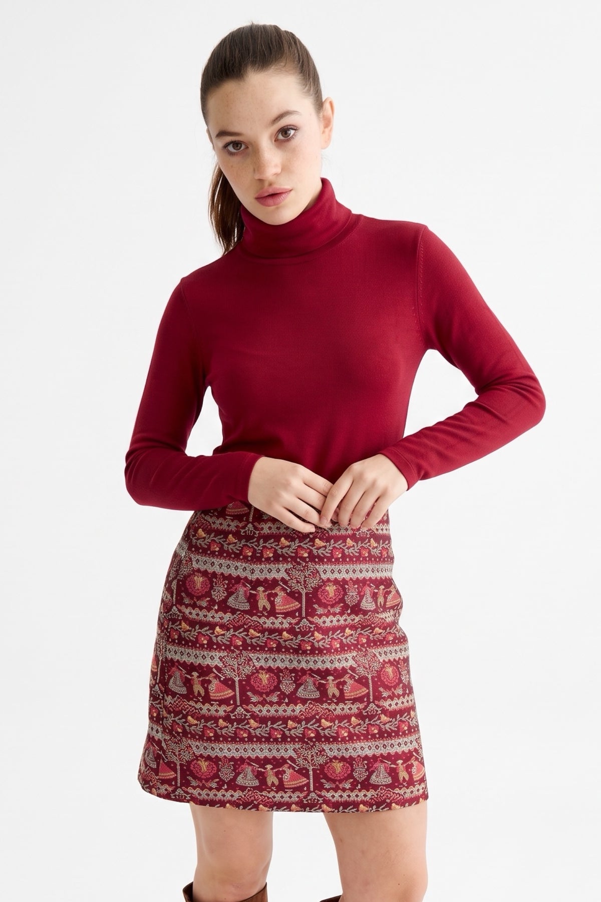 Aubin Heirloom jacquard A-Line Mini Skirt - Wine Red