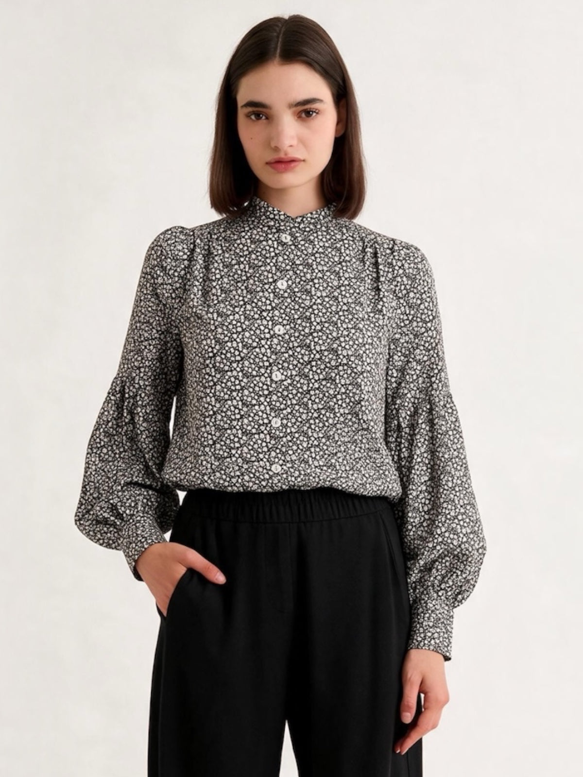 Clancy Candy Bud Black & White Long Sleeve Blouse